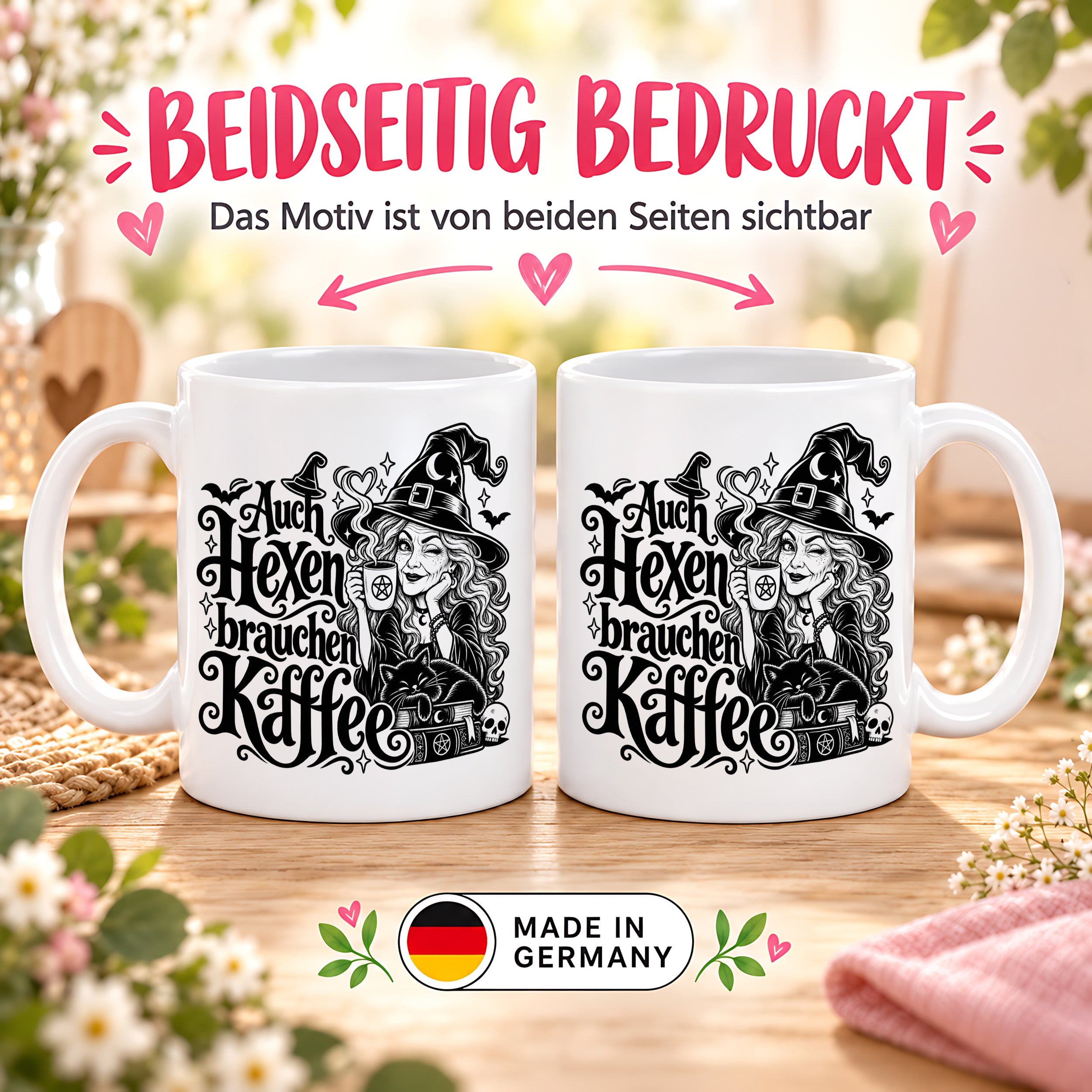 Herzbotschaft Tasse Auch Hexen brauchen Kaffee Lustige Geschenkidee