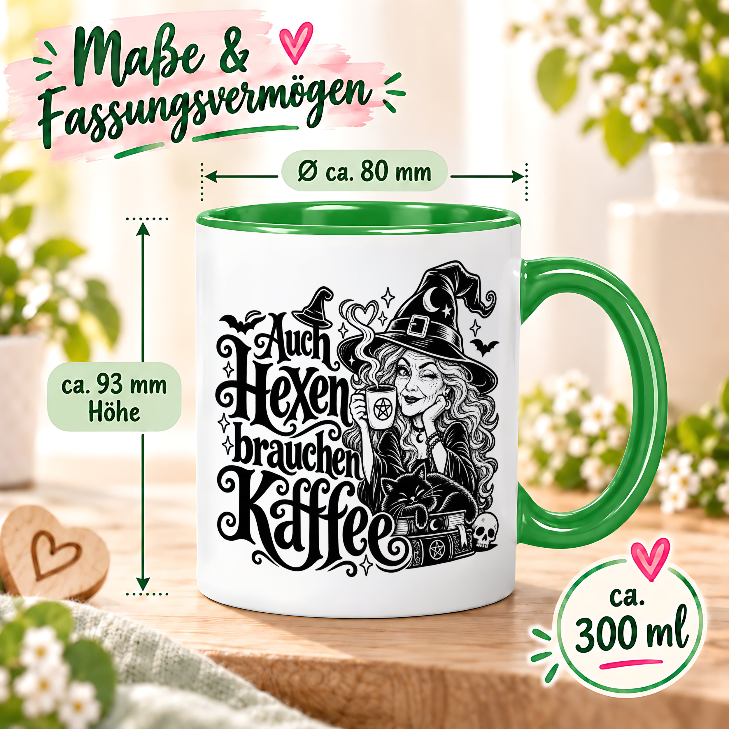 Herzbotschaft Tasse Auch Hexen brauchen Kaffee Lustige Geschenkidee