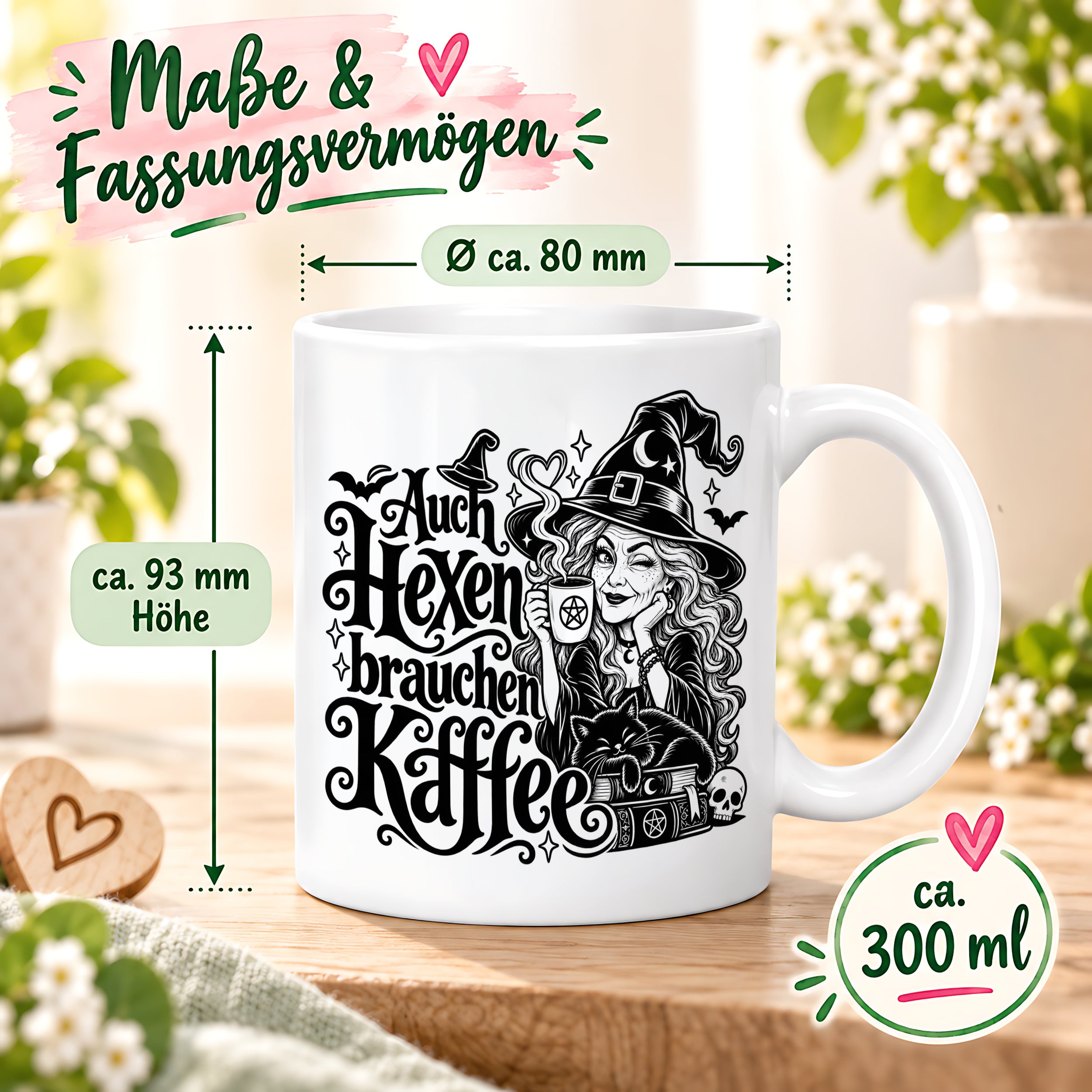 Herzbotschaft Tasse Auch Hexen brauchen Kaffee Lustige Geschenkidee