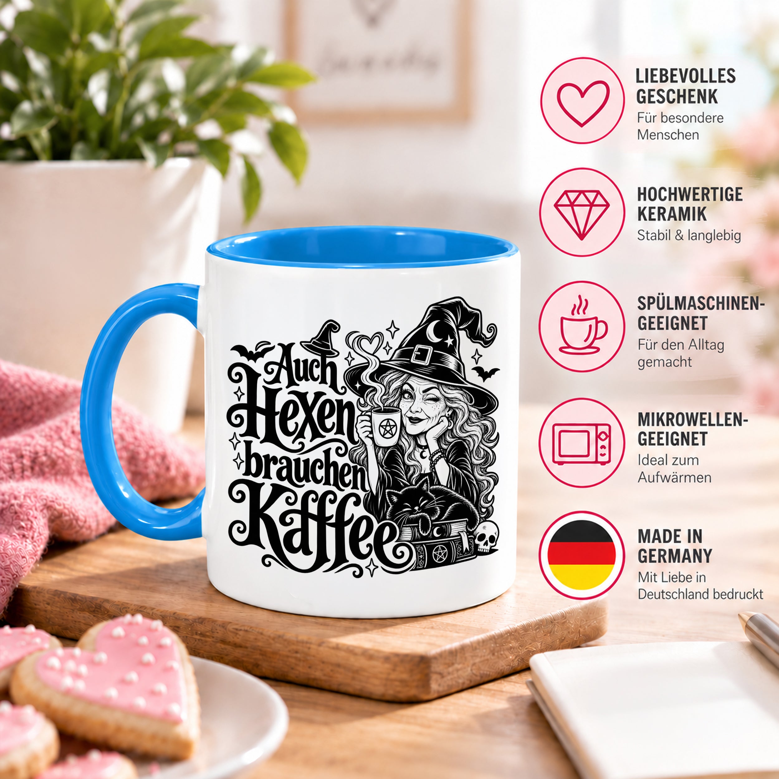 Herzbotschaft Tasse Auch Hexen brauchen Kaffee Lustige Geschenkidee