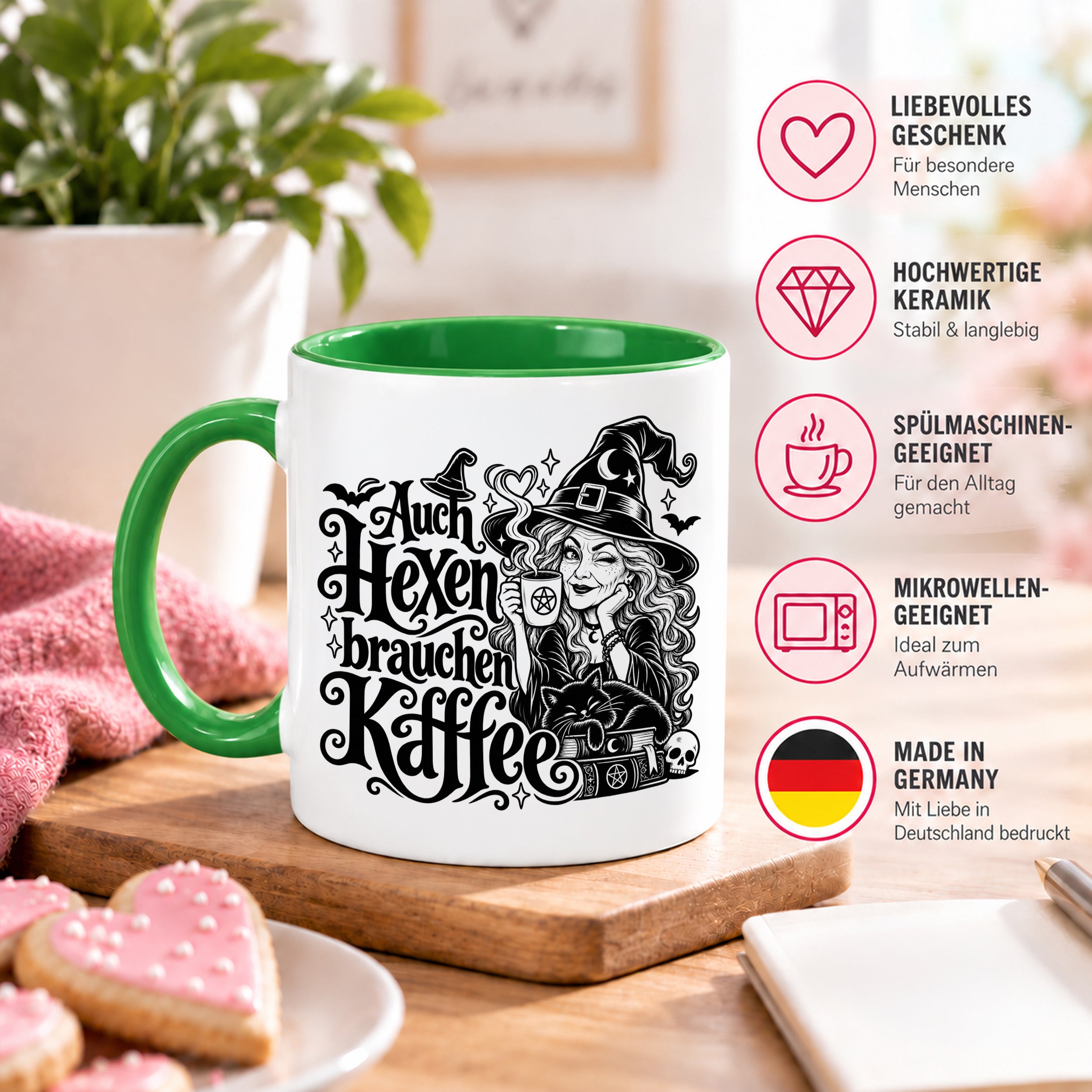 Herzbotschaft Tasse Auch Hexen brauchen Kaffee Lustige Geschenkidee