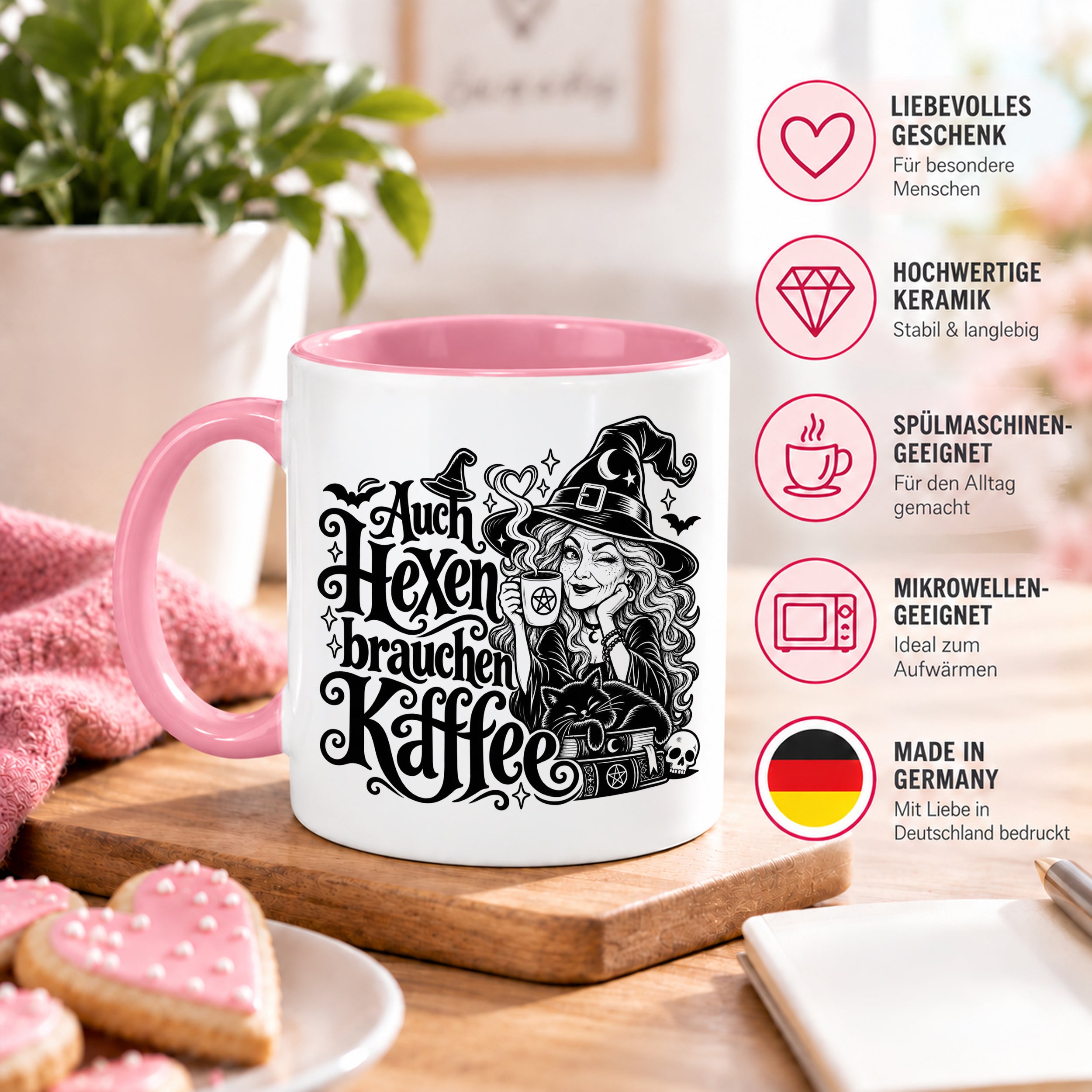 Herzbotschaft Tasse Auch Hexen brauchen Kaffee Lustige Geschenkidee