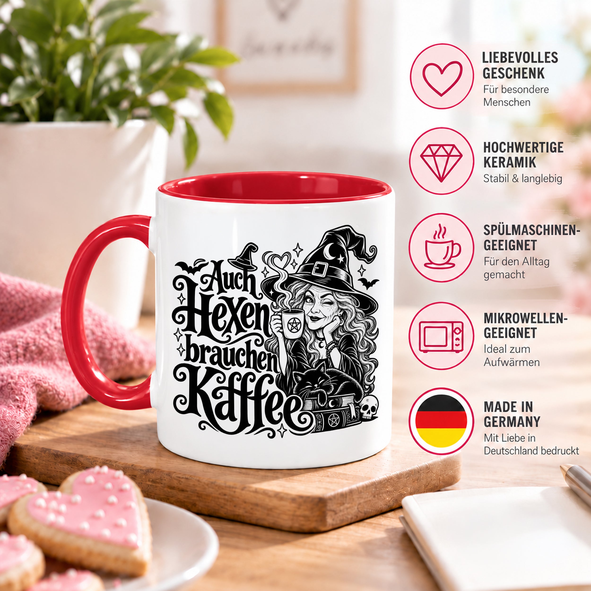 Herzbotschaft Tasse Auch Hexen brauchen Kaffee Lustige Geschenkidee