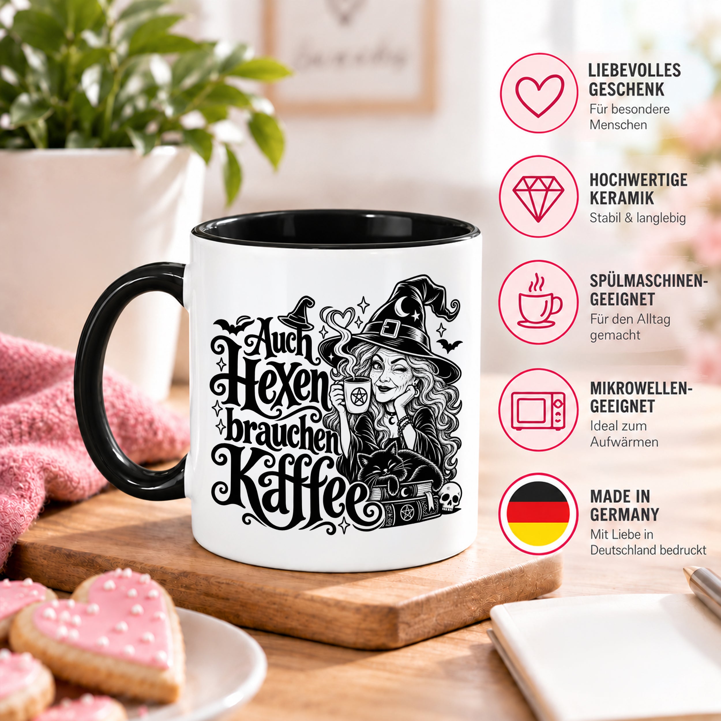 Herzbotschaft Tasse Auch Hexen brauchen Kaffee Lustige Geschenkidee