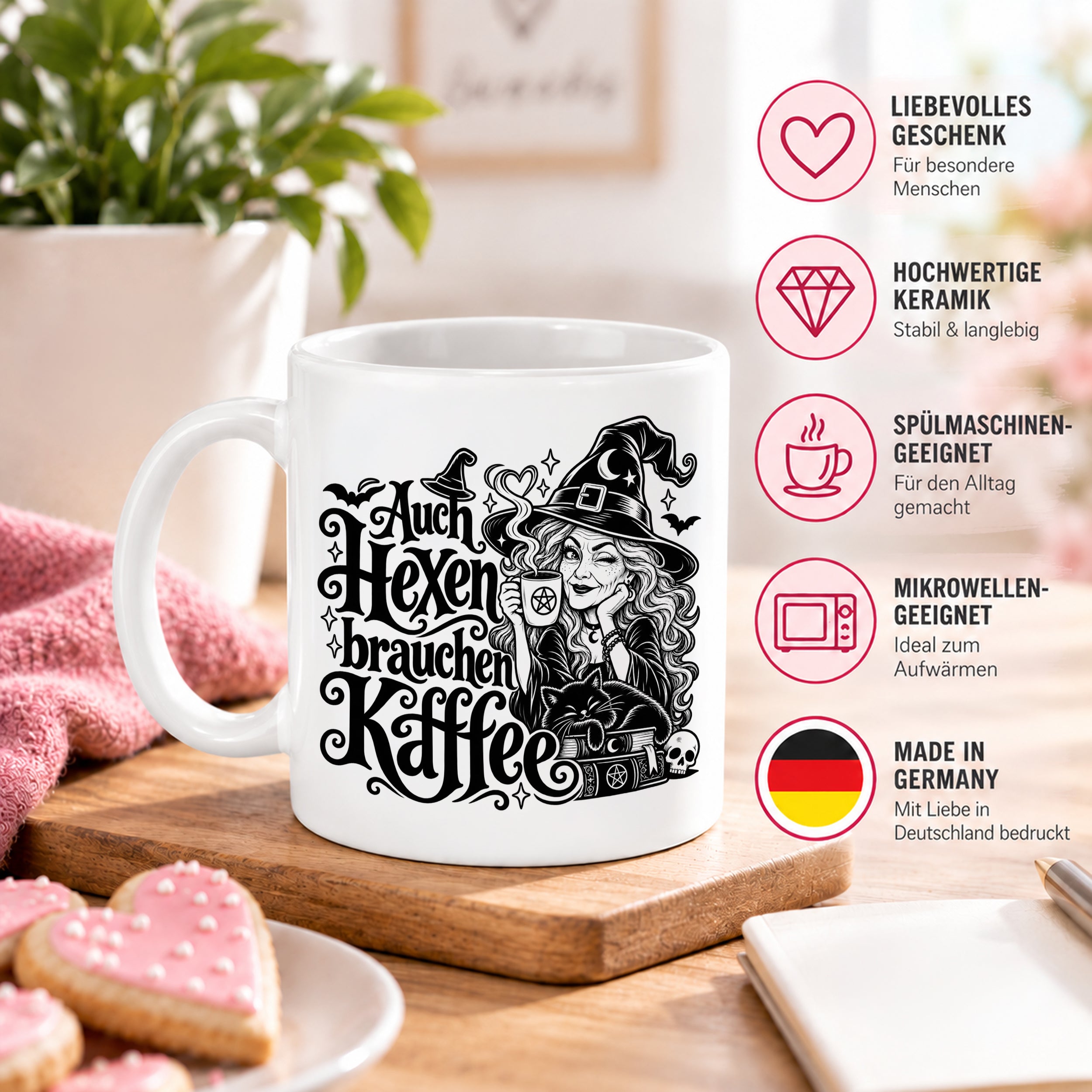 Herzbotschaft Tasse Auch Hexen brauchen Kaffee Lustige Geschenkidee