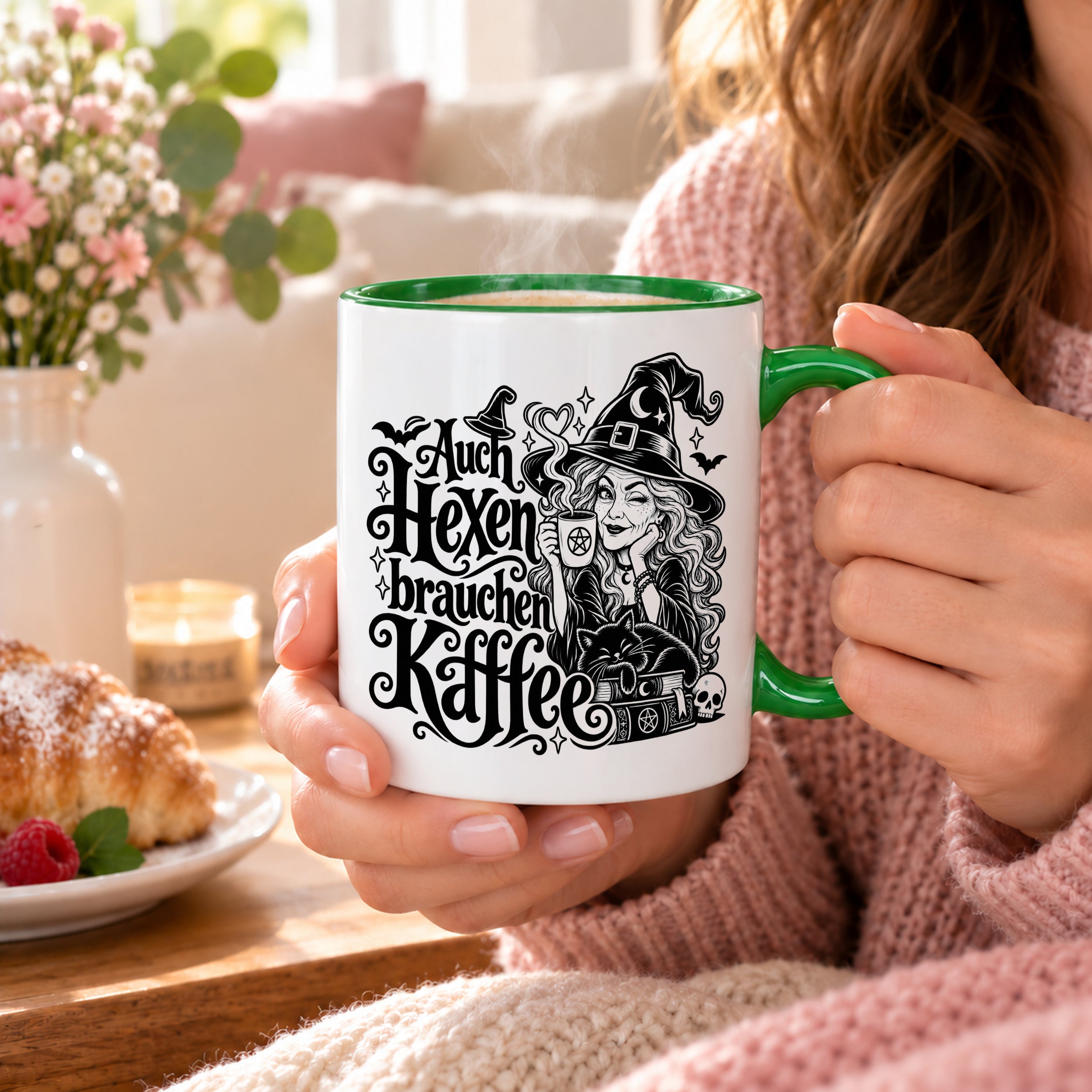 Herzbotschaft Tasse Auch Hexen brauchen Kaffee Lustige Geschenkidee