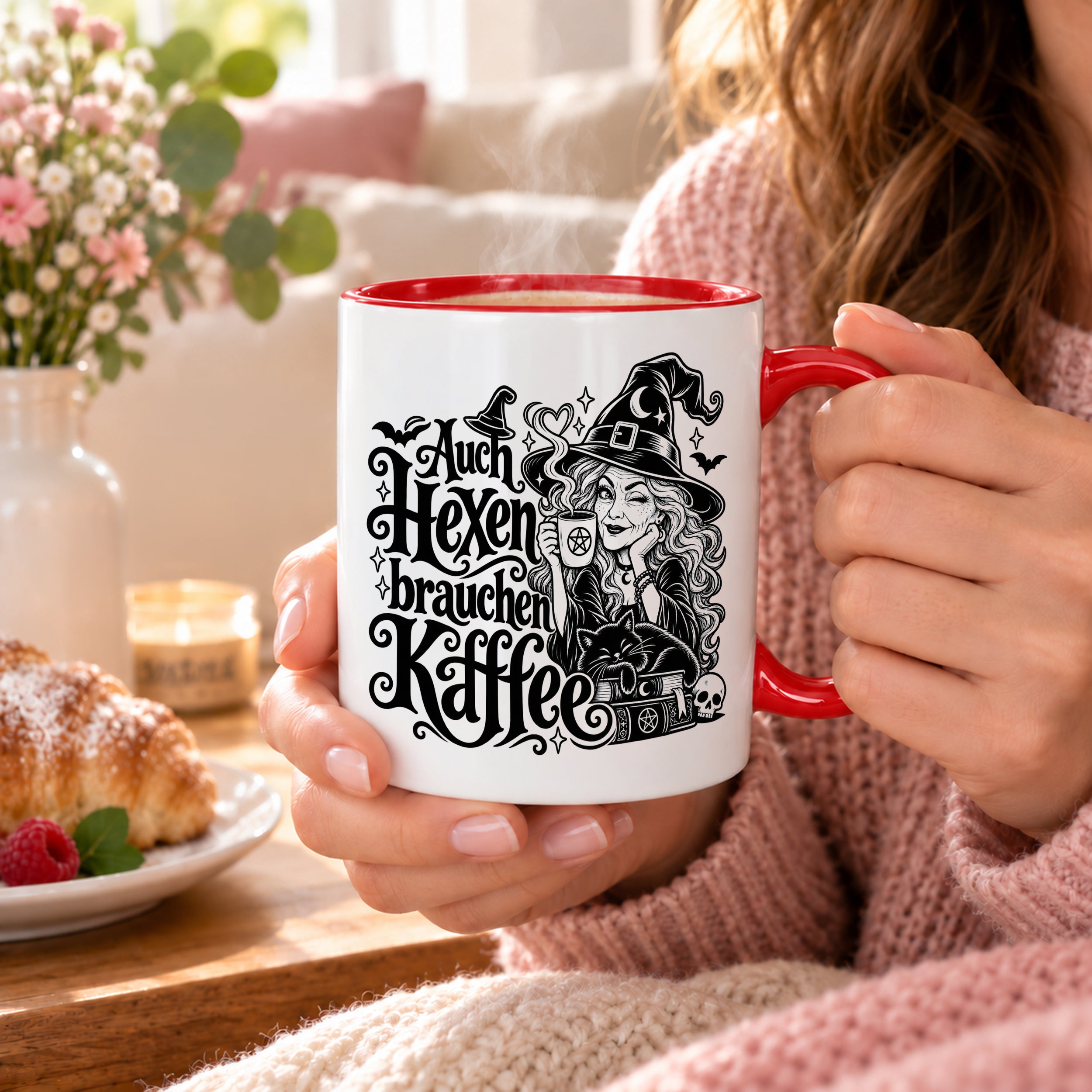 Herzbotschaft Tasse Auch Hexen brauchen Kaffee Lustige Geschenkidee