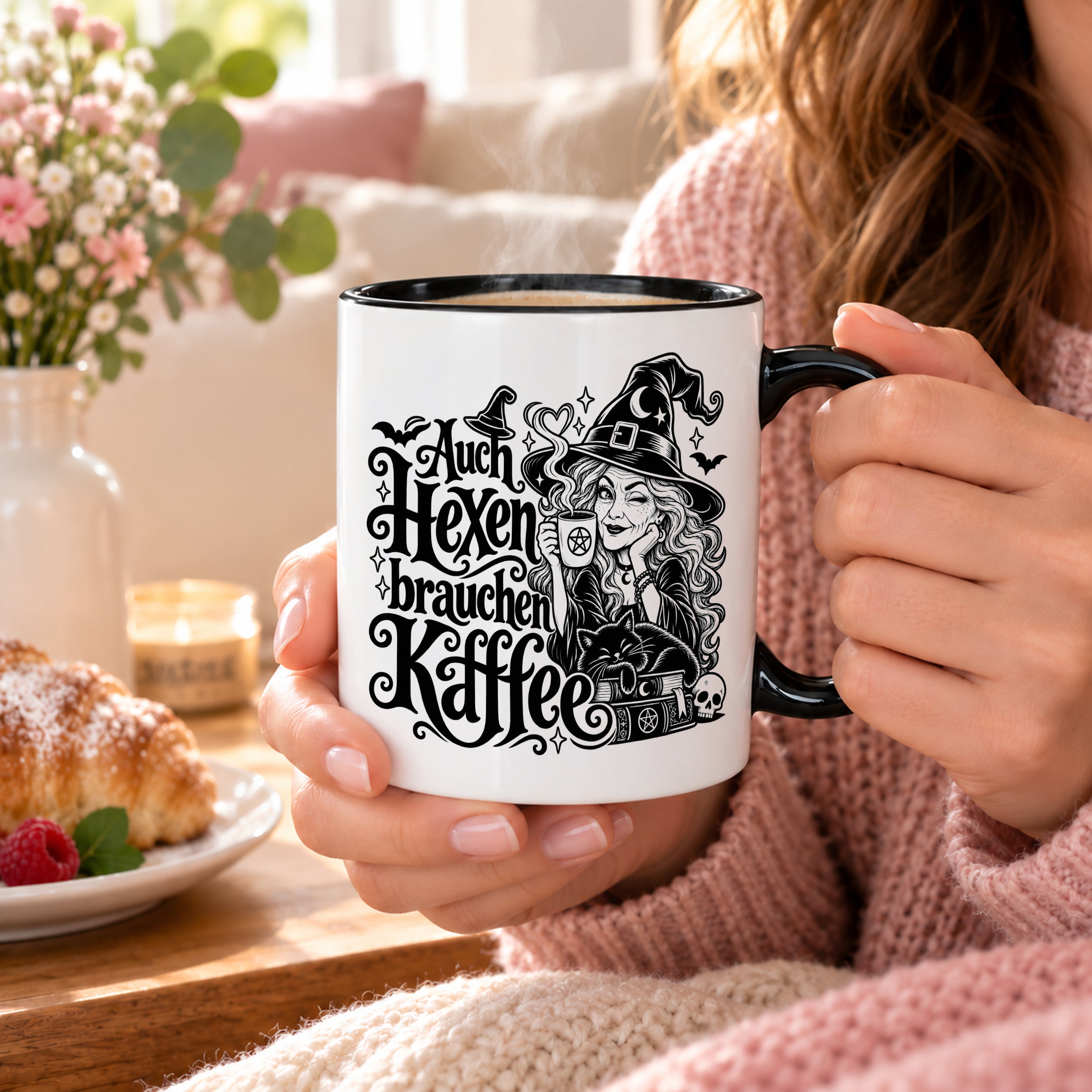 Herzbotschaft Tasse Auch Hexen brauchen Kaffee Lustige Geschenkidee