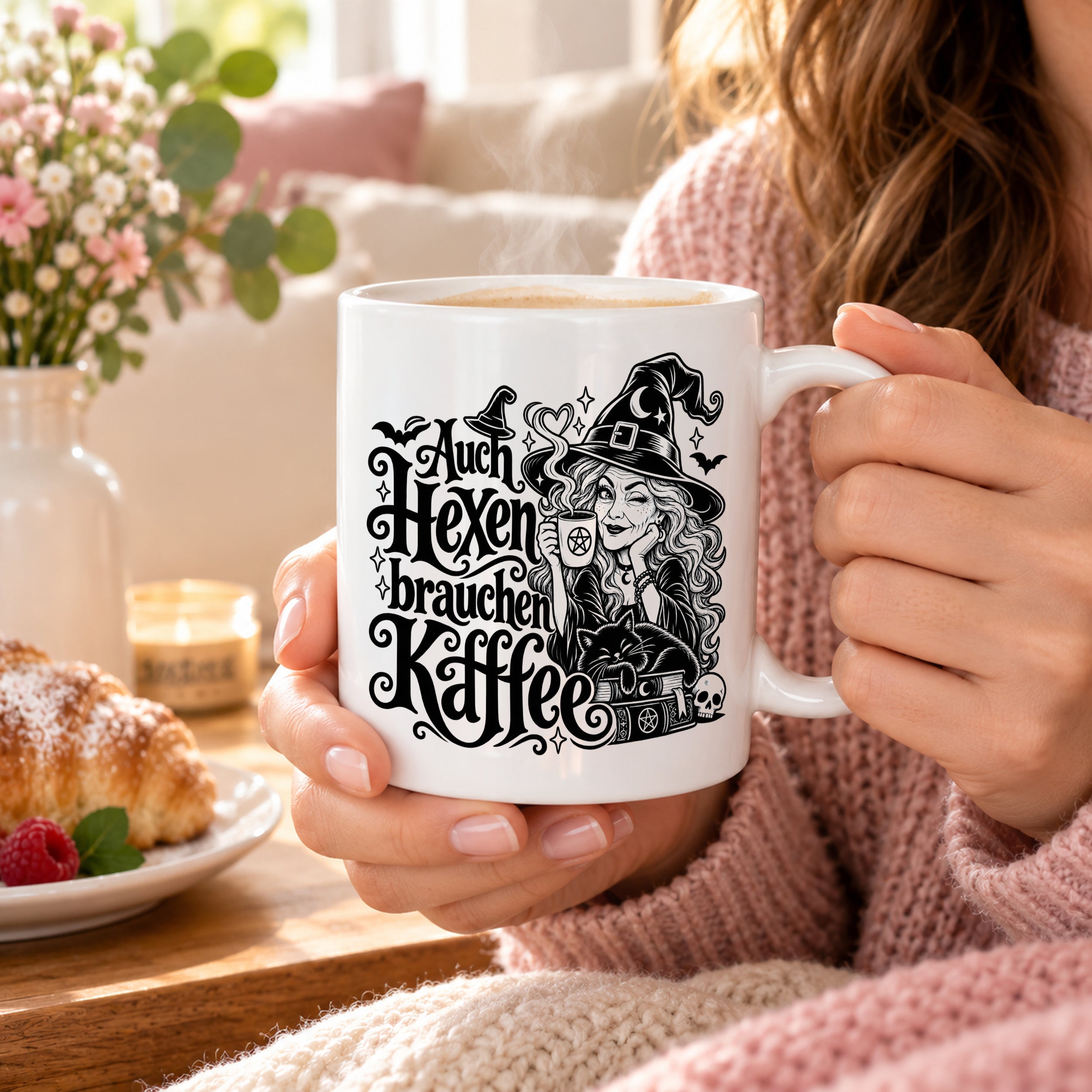 Herzbotschaft Tasse Auch Hexen brauchen Kaffee Lustige Geschenkidee