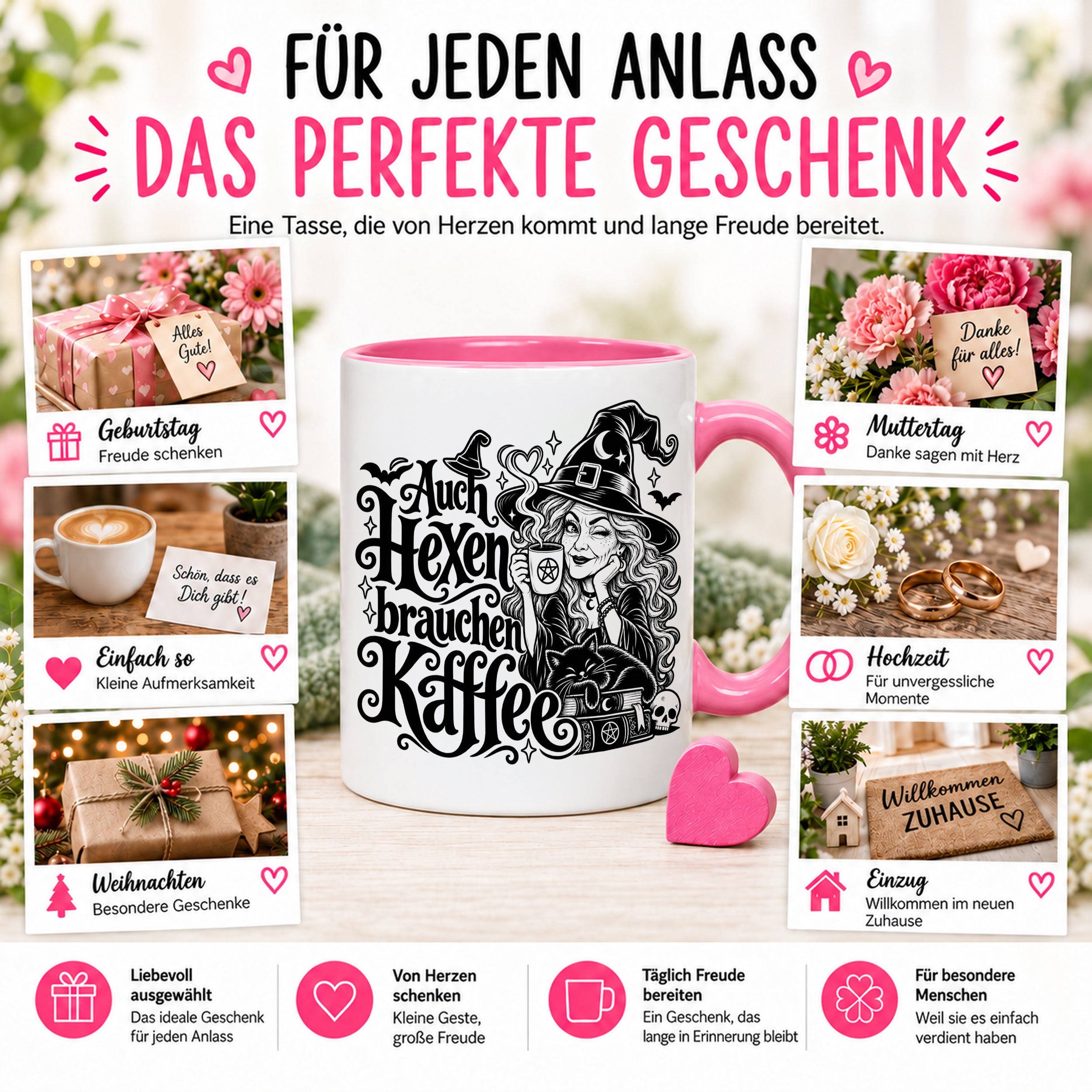 Herzbotschaft Tasse Auch Hexen brauchen Kaffee Lustige Geschenkidee
