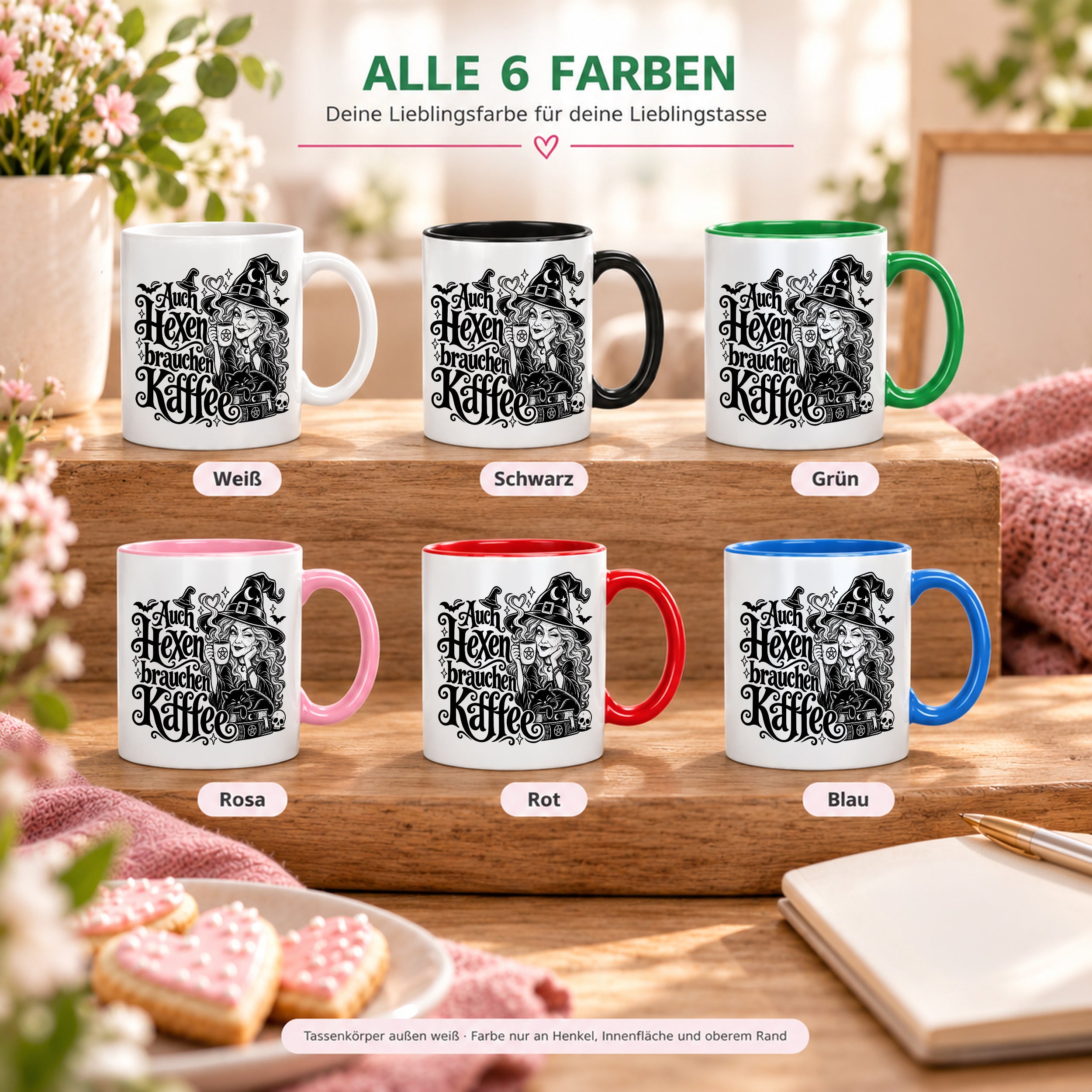 Herzbotschaft Tasse Auch Hexen brauchen Kaffee Lustige Geschenkidee