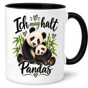 Herzbotschaft Tasse Panda – Ich mag halt Pandas – Geschenk für Pandafans - Schwarz