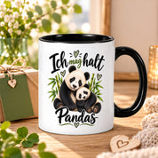 Herzbotschaft Tasse Panda – Ich mag halt Pandas – Geschenk für Pandafans - Schwarz