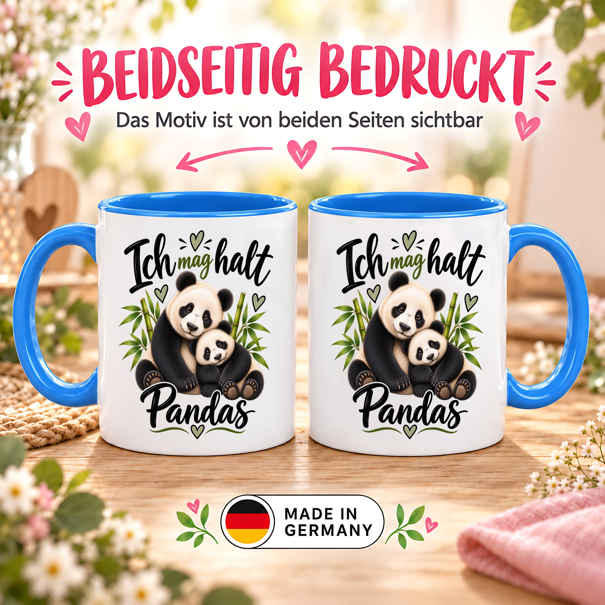 Herzbotschaft Tasse Panda – Ich mag halt Pandas – Geschenk für Pandafans - Blau