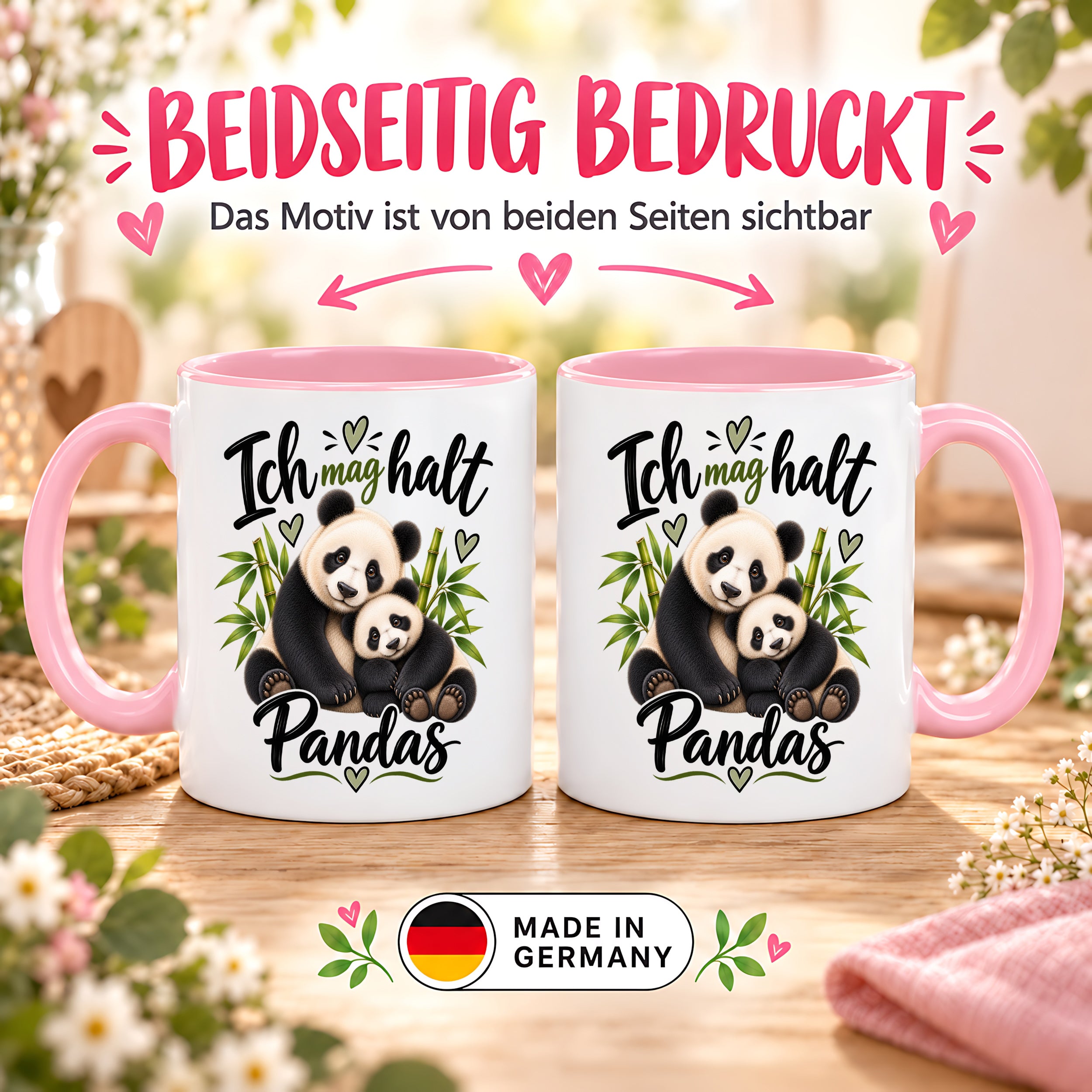 Herzbotschaft Tasse Panda – Ich mag halt Pandas – Geschenk für Pandafans - Rosa