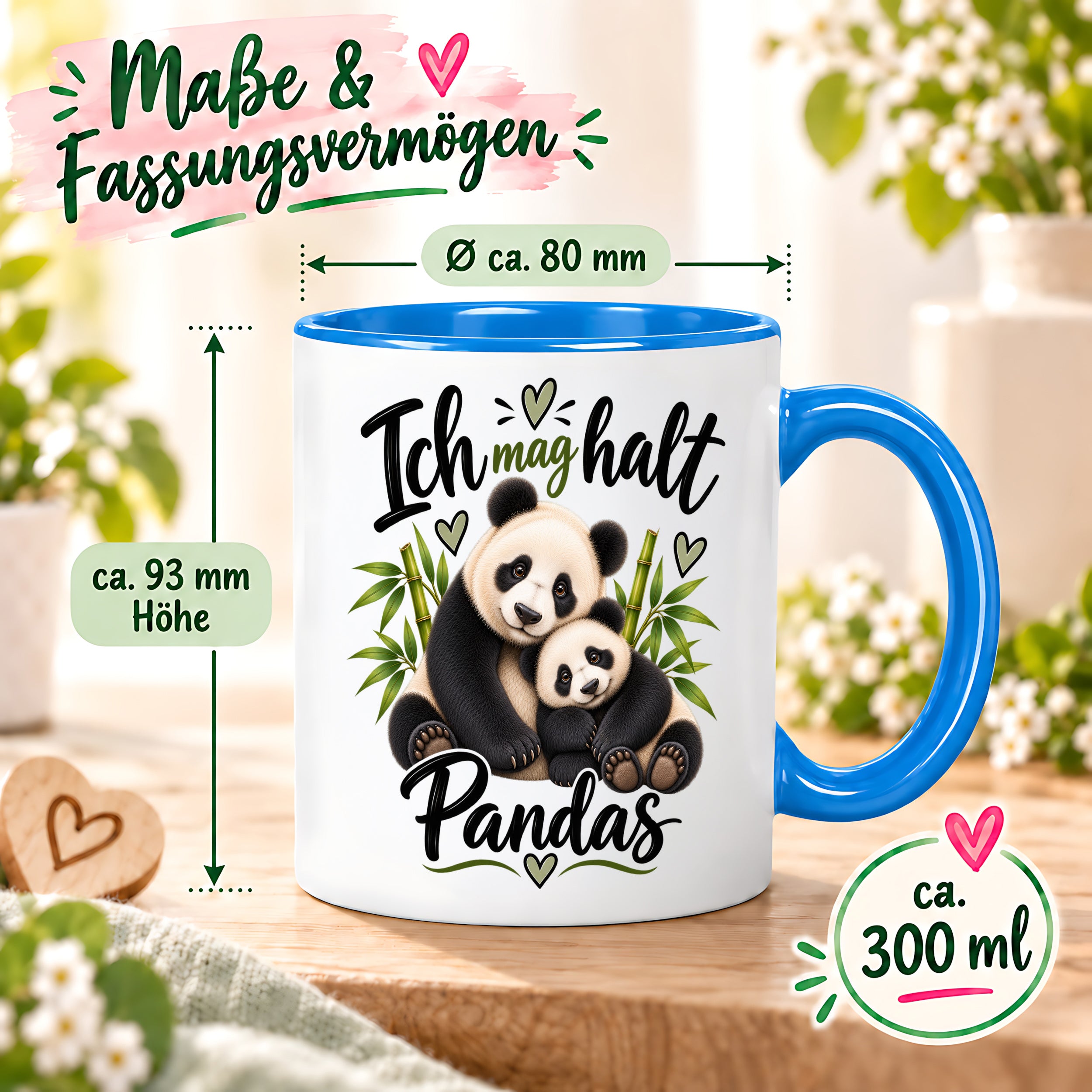 Herzbotschaft Tasse Panda – Ich mag halt Pandas – Geschenk für Pandafans - Blau