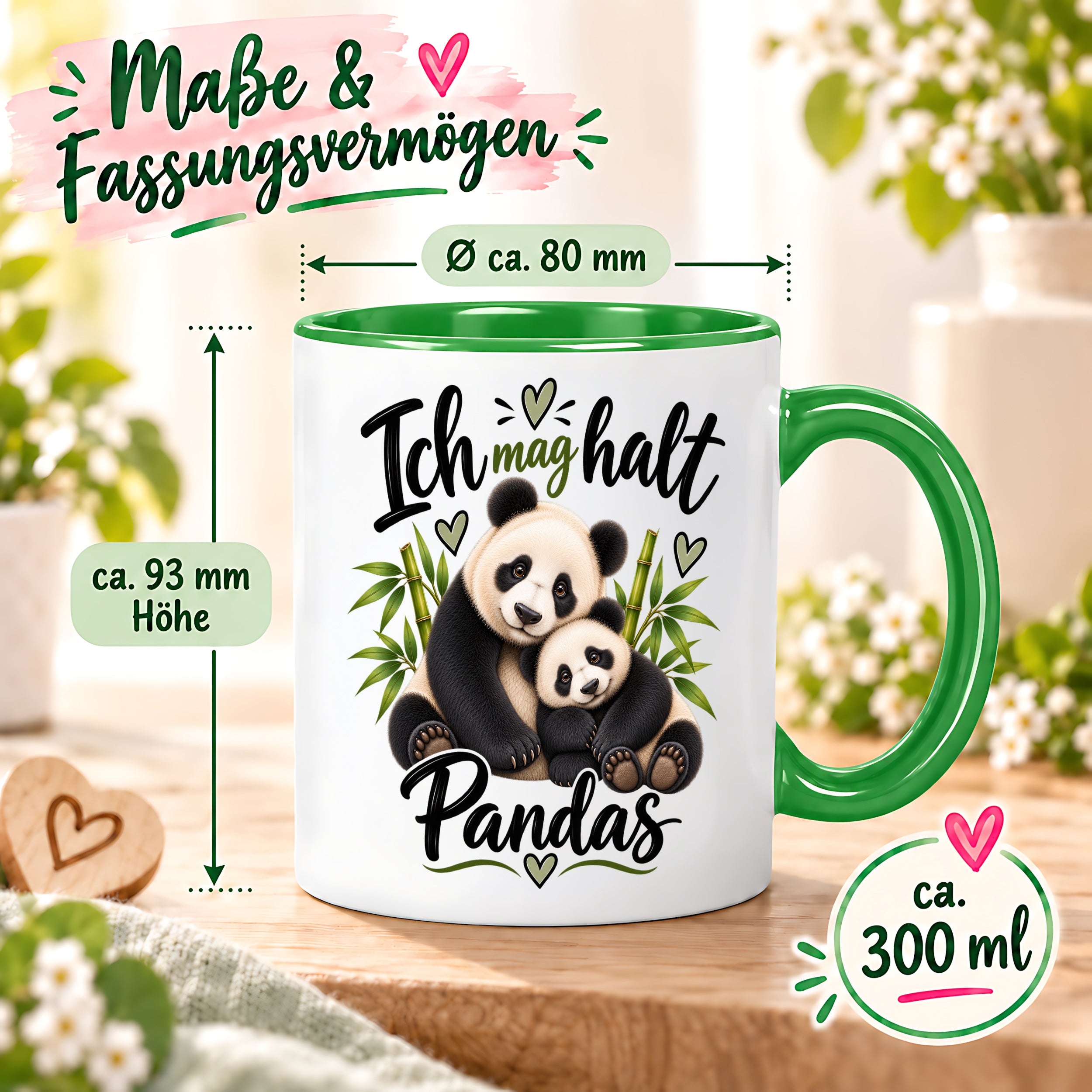 Herzbotschaft Tasse Panda – Ich mag halt Pandas – Geschenk für Pandafans - Grün