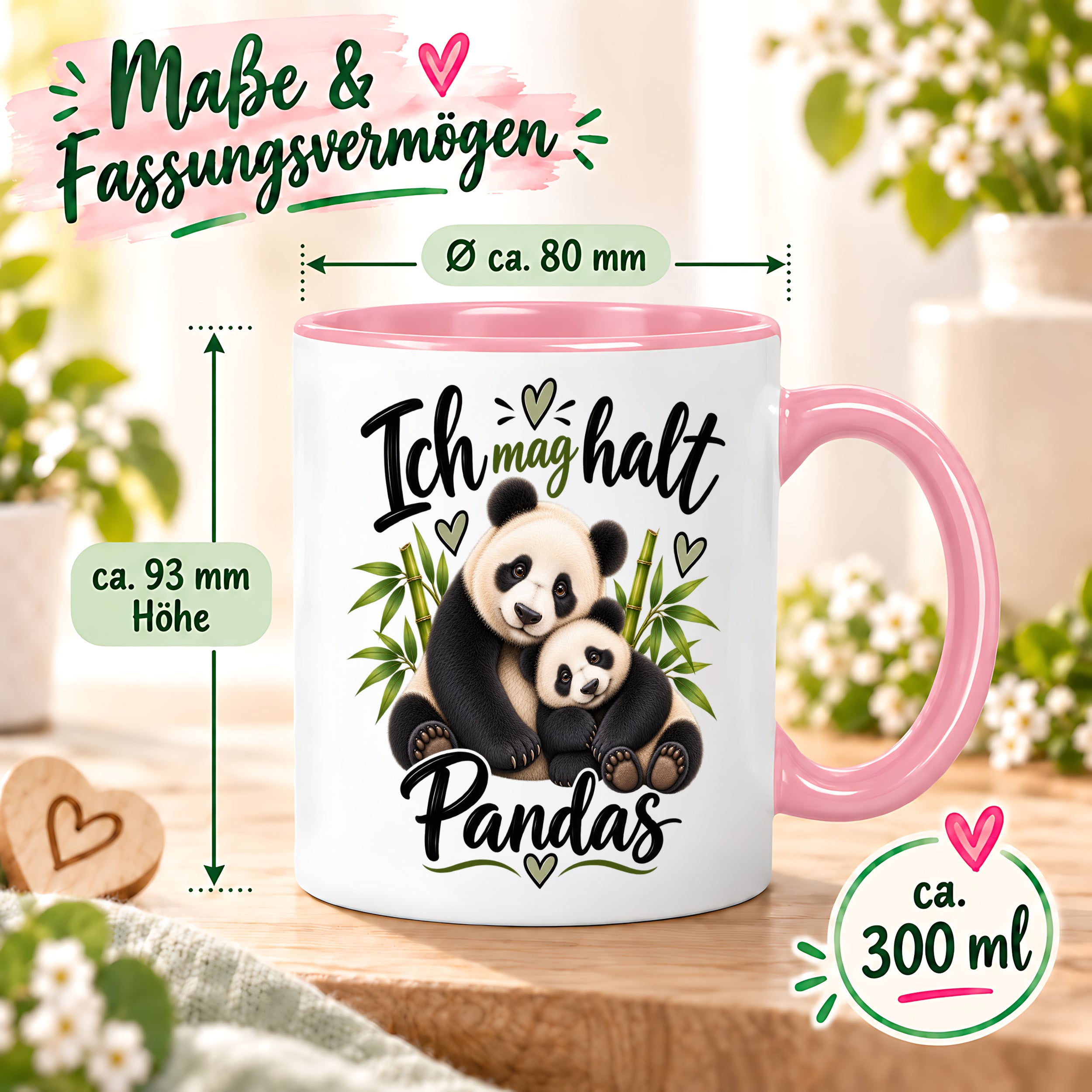 Herzbotschaft Tasse Panda – Ich mag halt Pandas – Geschenk für Pandafans - Rosa