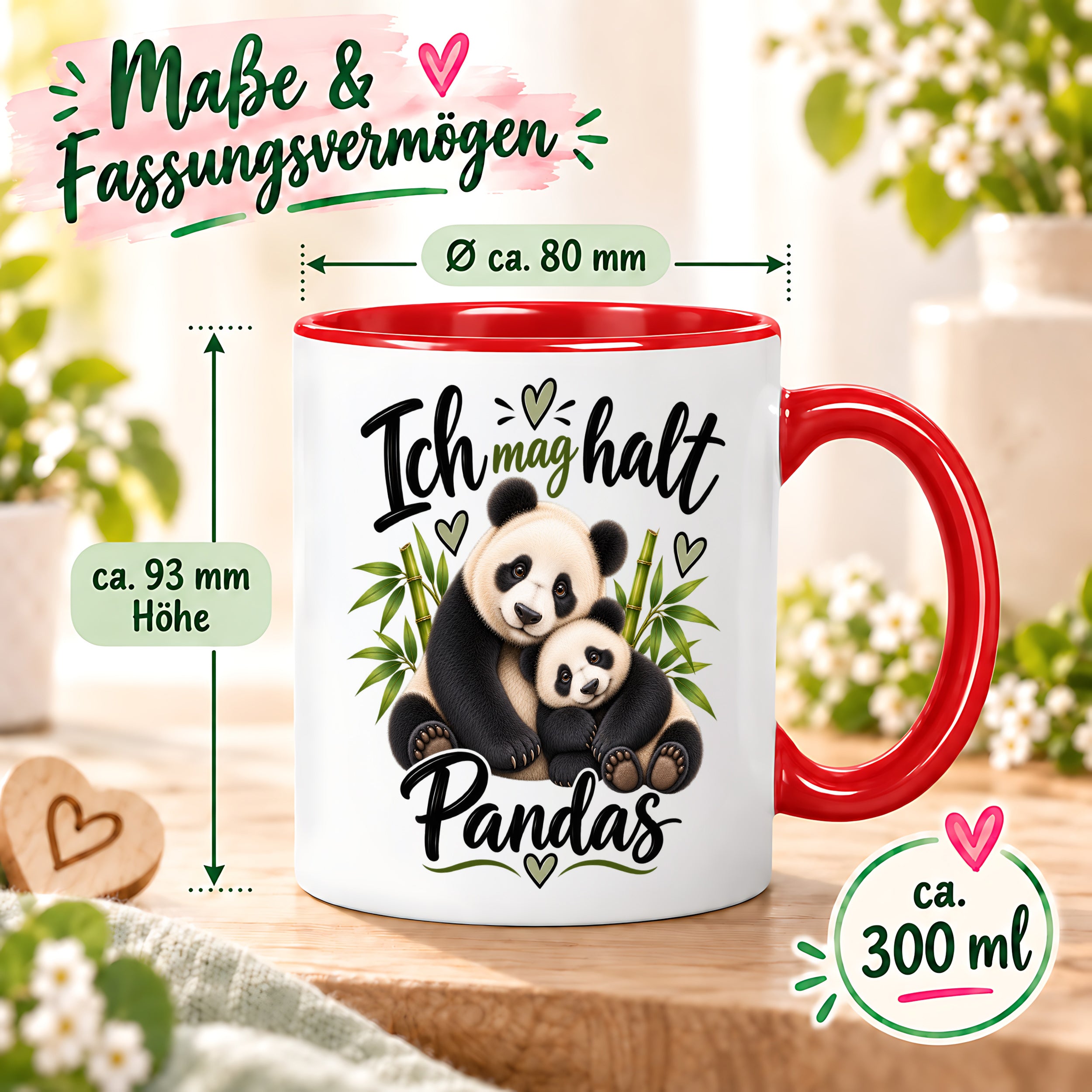 Herzbotschaft Tasse Panda – Ich mag halt Pandas – Geschenk für Pandafans - Rot