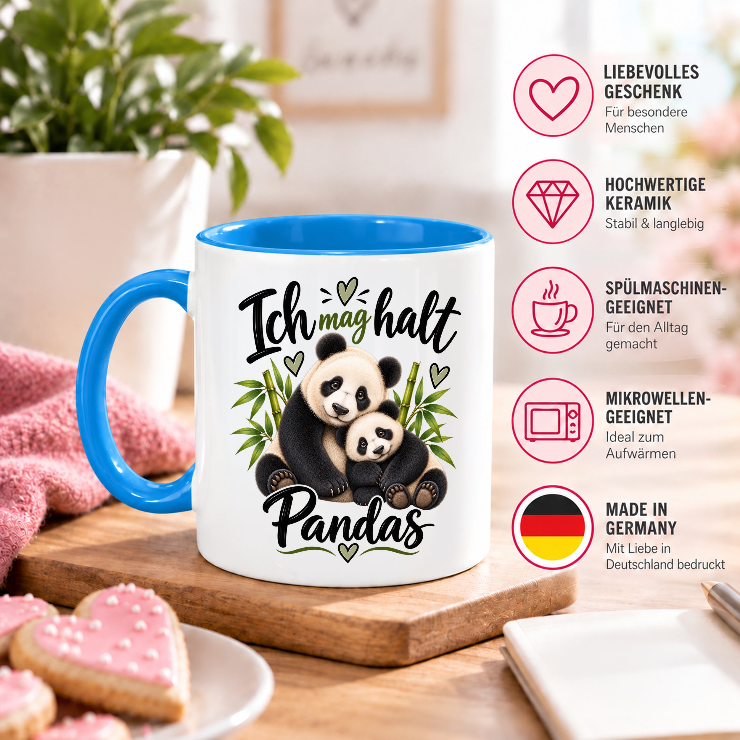 Herzbotschaft Tasse Panda – Ich mag halt Pandas – Geschenk für Pandafans - Blau