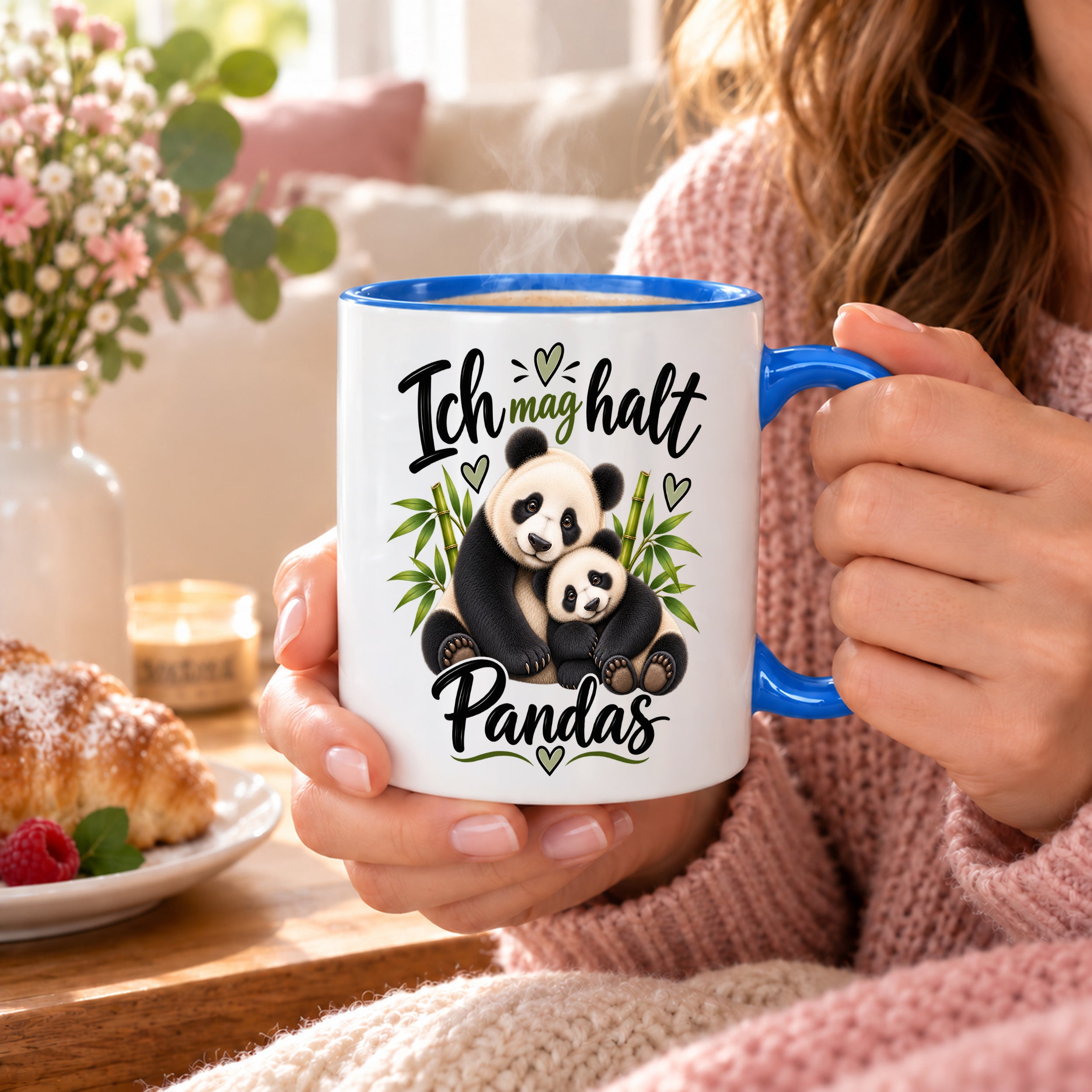 Herzbotschaft Tasse Panda – Ich mag halt Pandas – Geschenk für Pandafans - Blau