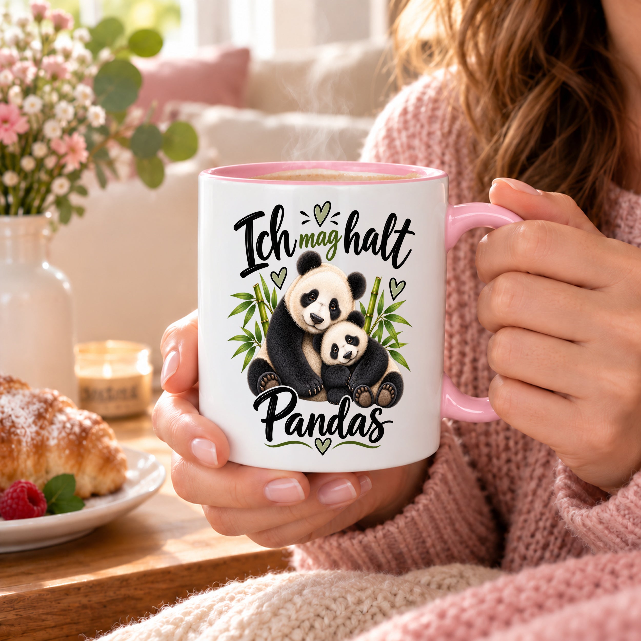 Herzbotschaft Tasse Panda – Ich mag halt Pandas – Geschenk für Pandafans - Rosa