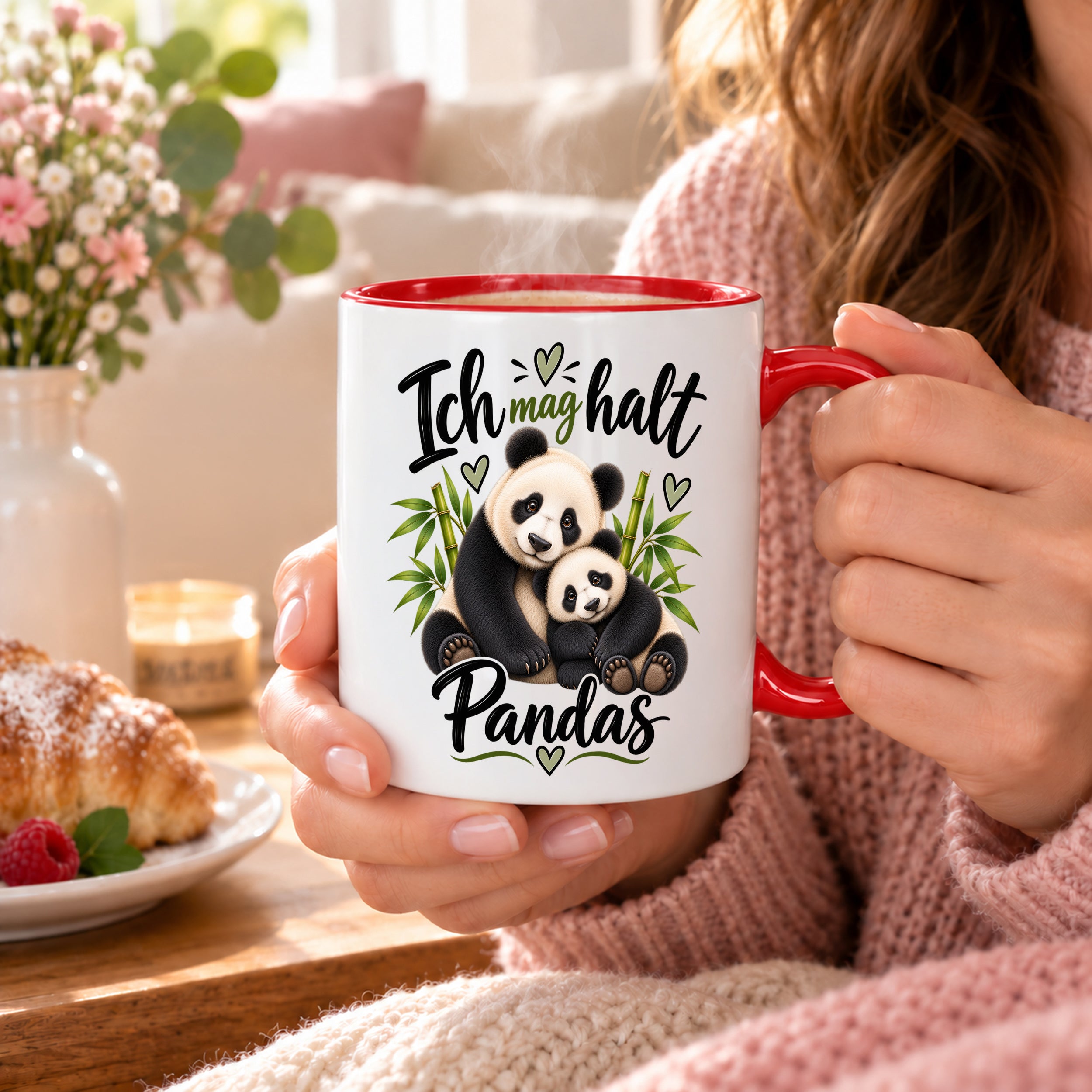 Herzbotschaft Tasse Panda – Ich mag halt Pandas – Geschenk für Pandafans - Rot