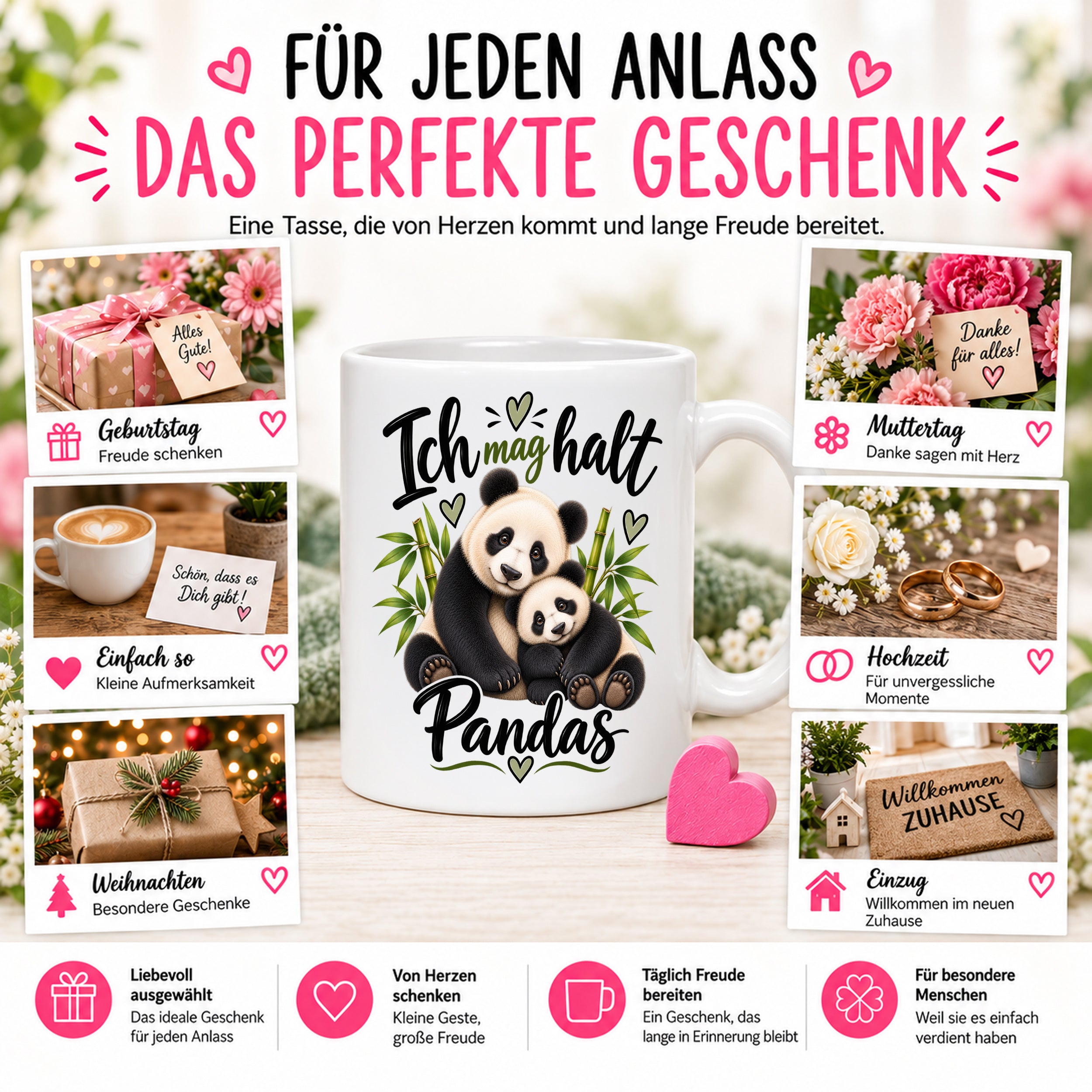 Herzbotschaft Tasse Panda – Ich mag halt Pandas – Geschenk für Pandafans