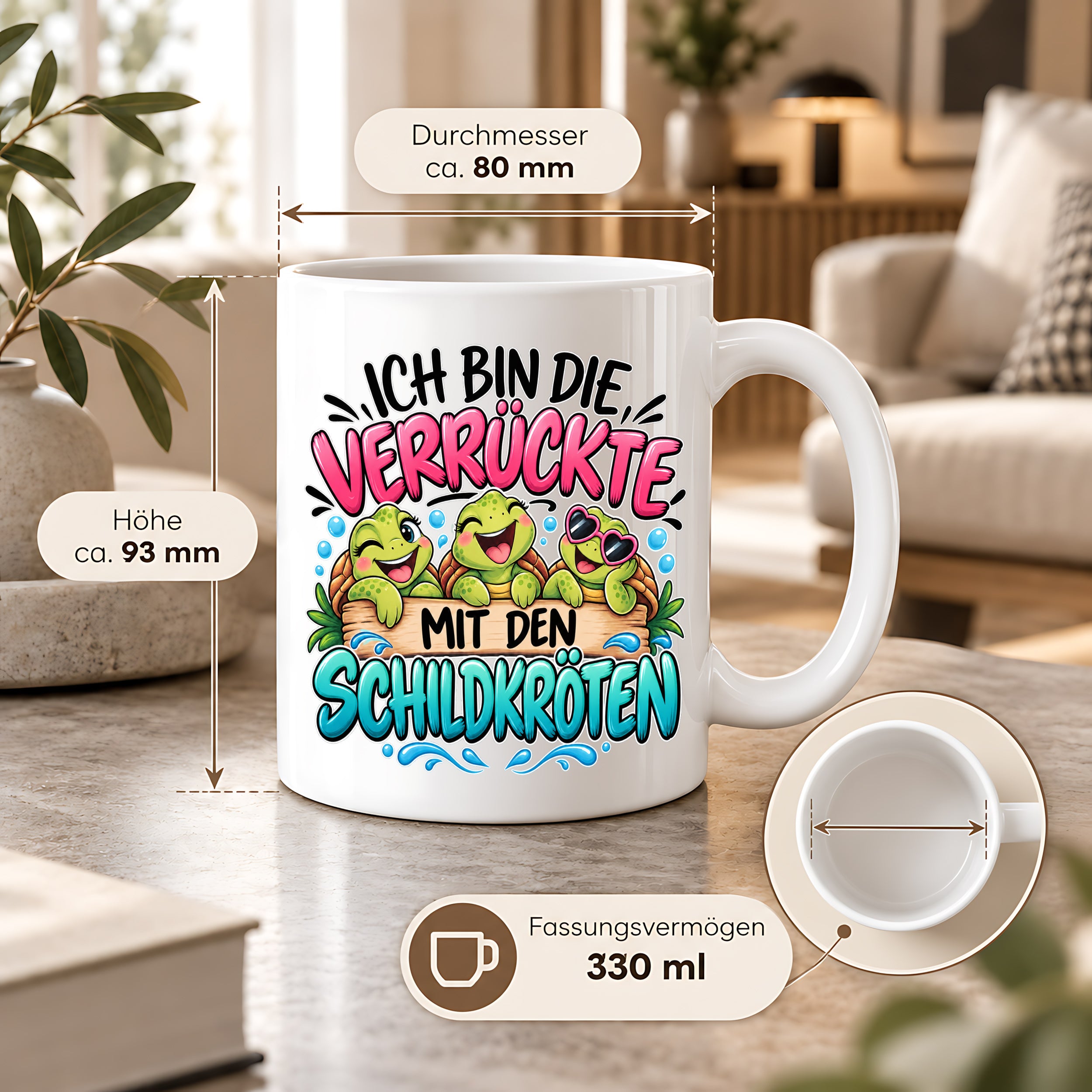 Herzbotschaft Tasse Verrückte mit Schildkröten Geschenk 330 ml