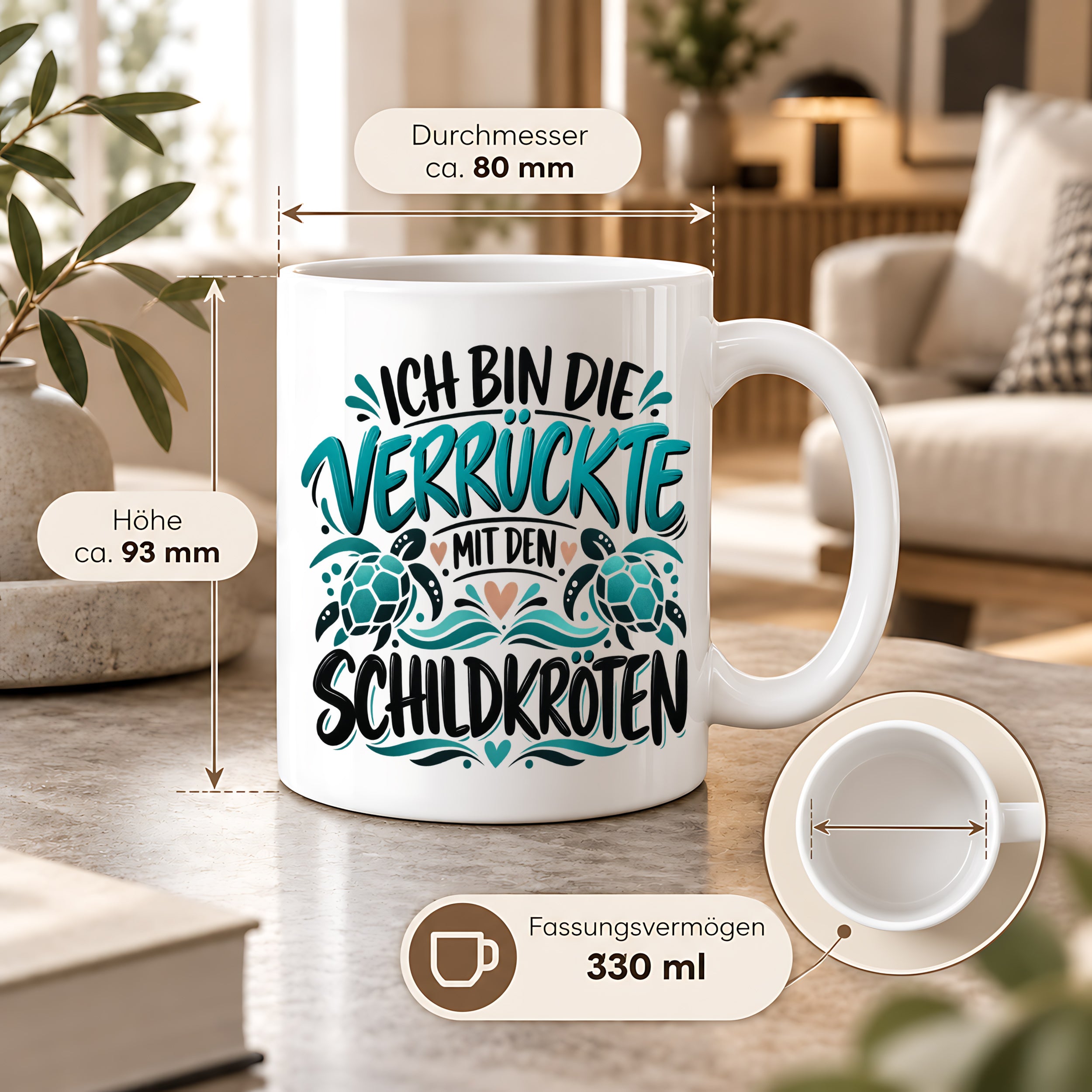 Tasse für Schildkröten Liebhaberinen - Die verrückte mit den Schildkröten
