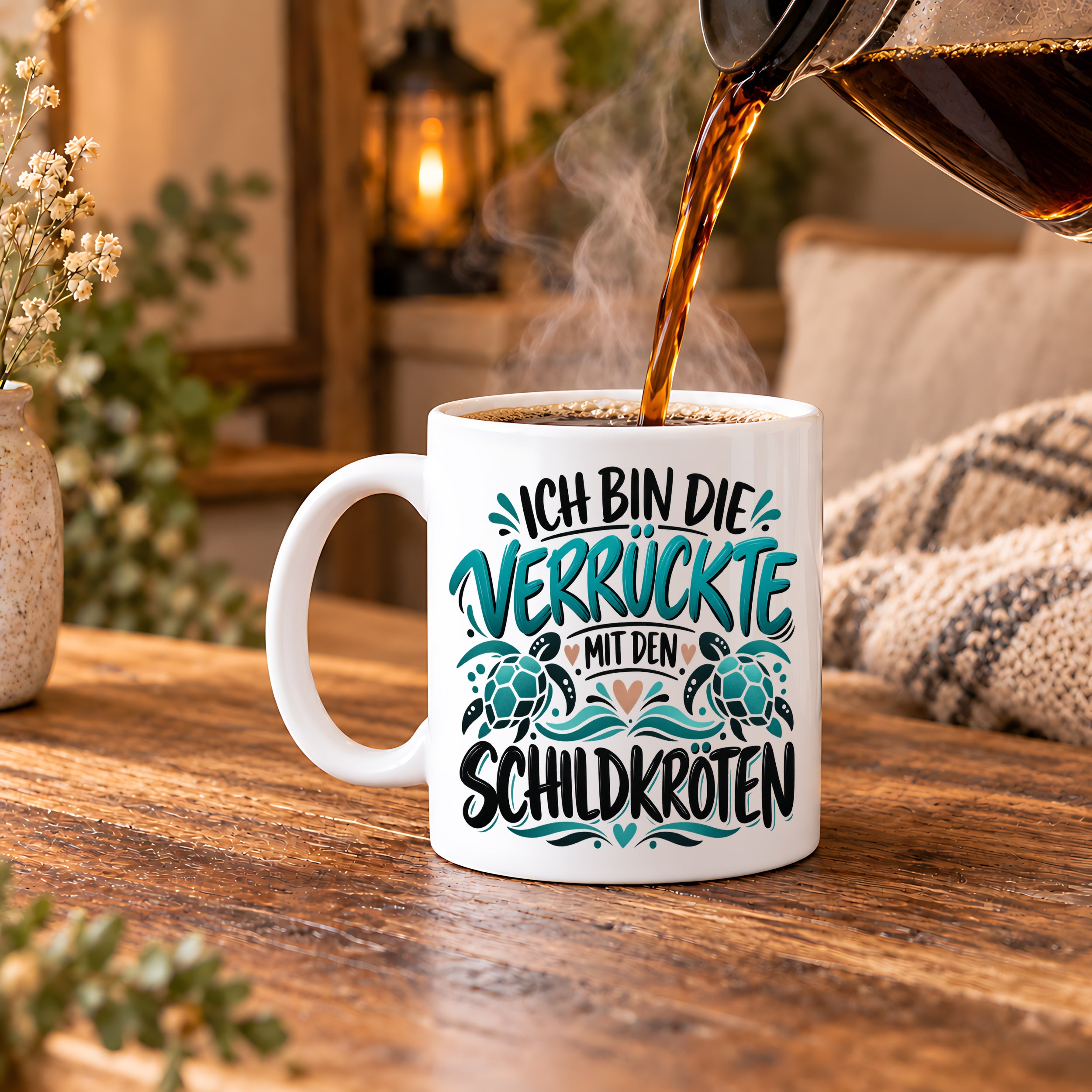 Tasse für Schildkröten Liebhaberinen - Die verrückte mit den Schildkröten