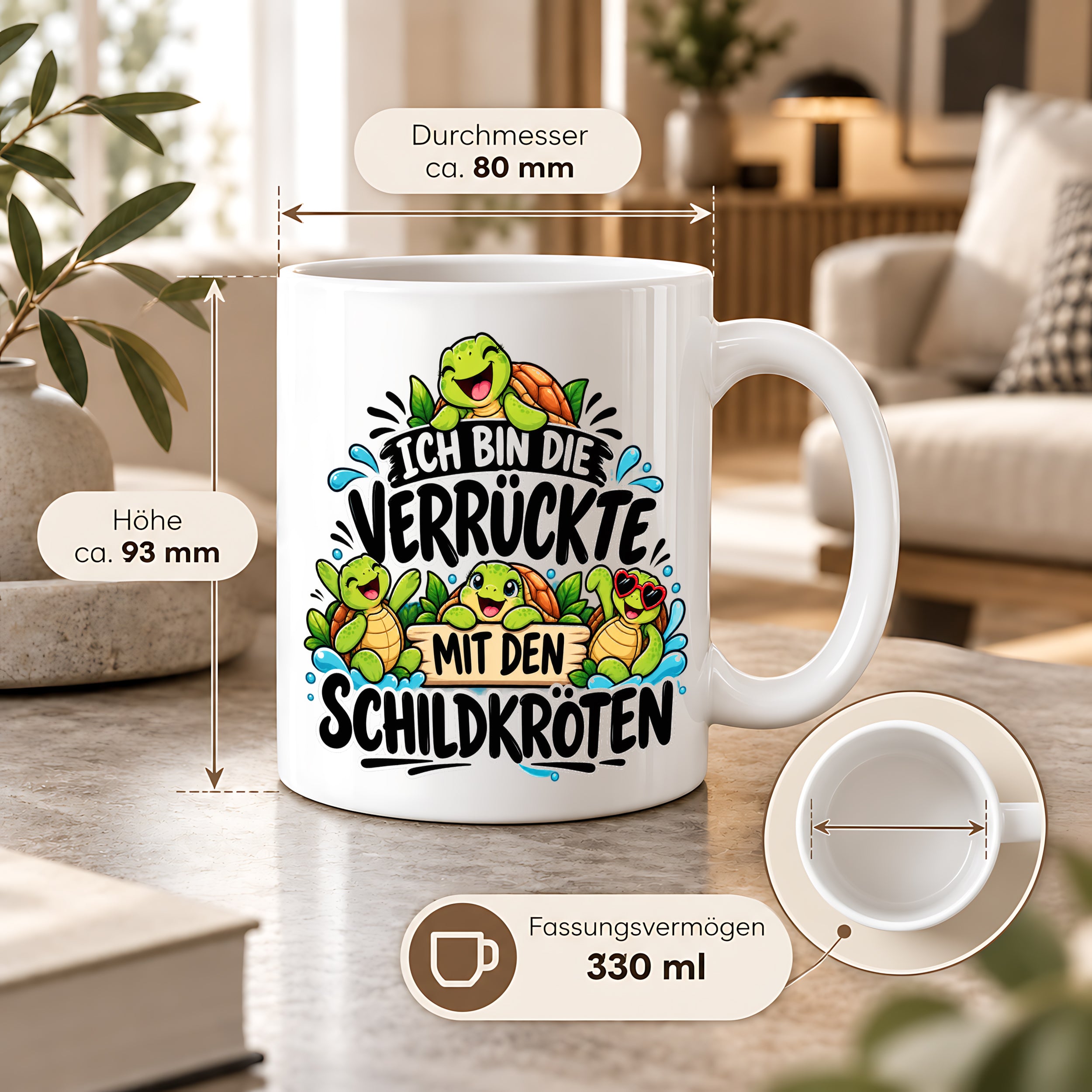 Herzbotschaft Tasse Verrückte mit Schildkröten Geschenk 330 ml
