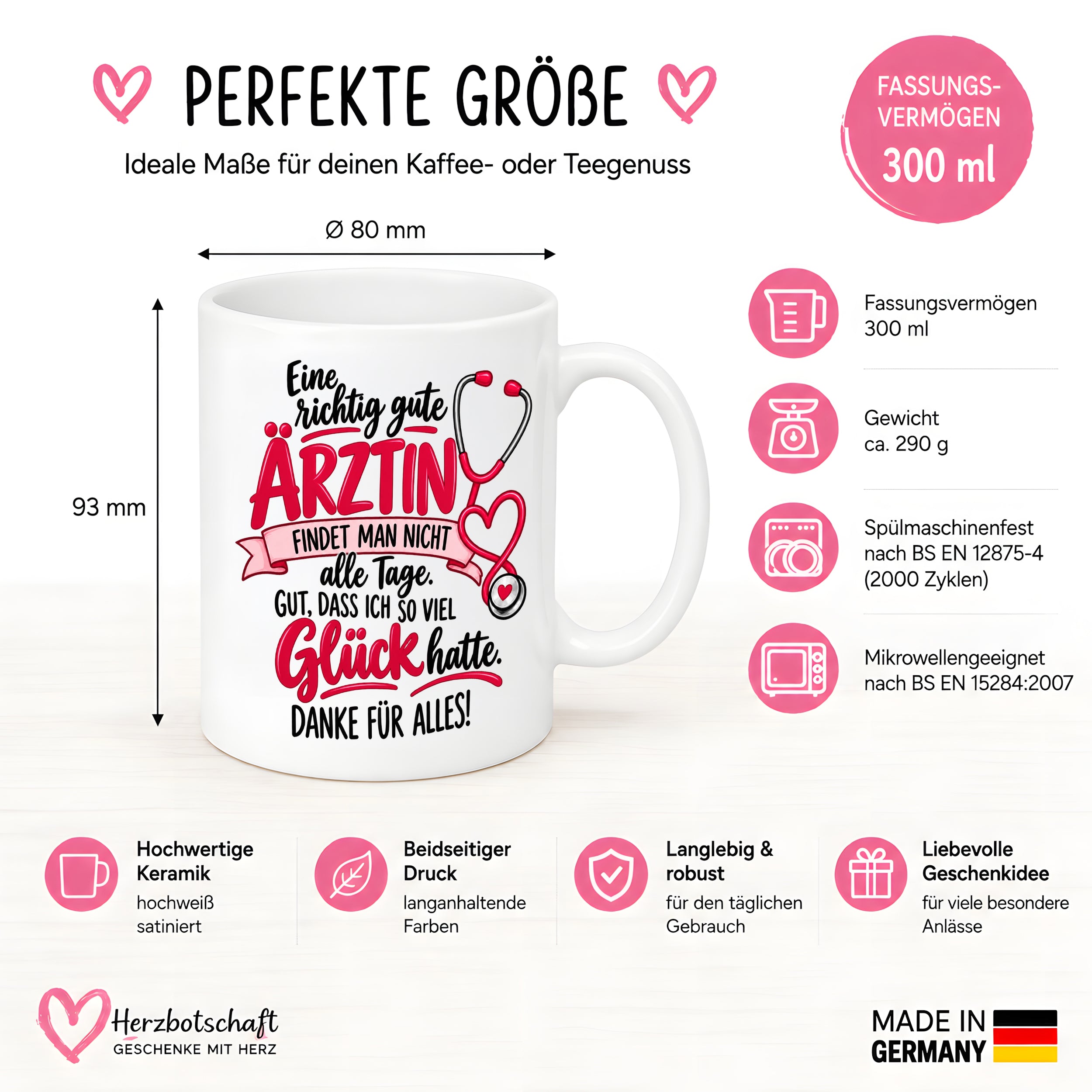 Herzbotschaft Tasse Ärztin Danke Geschenk Medizin 330 ml