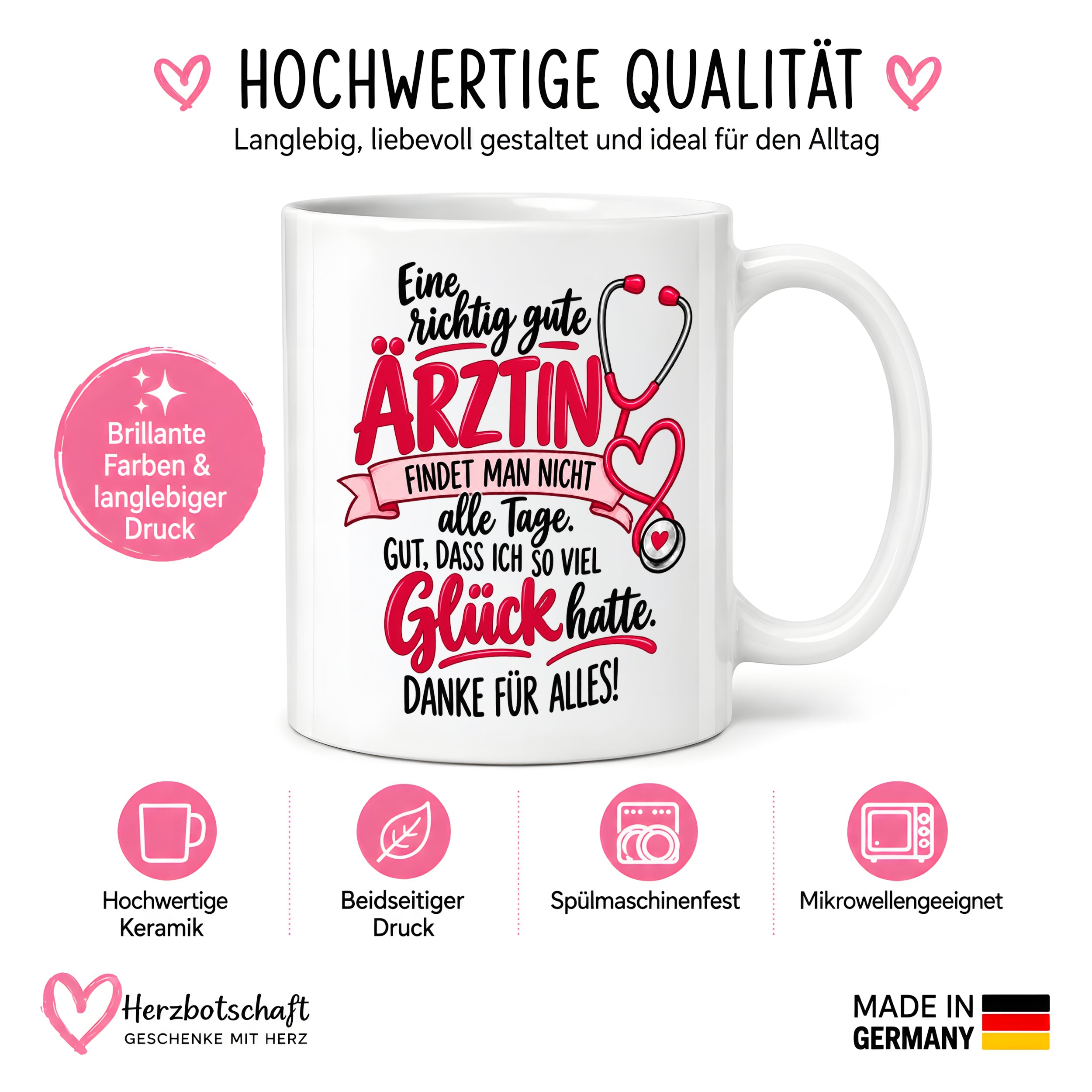 Herzbotschaft Tasse Ärztin Danke Geschenk Medizin 330 ml