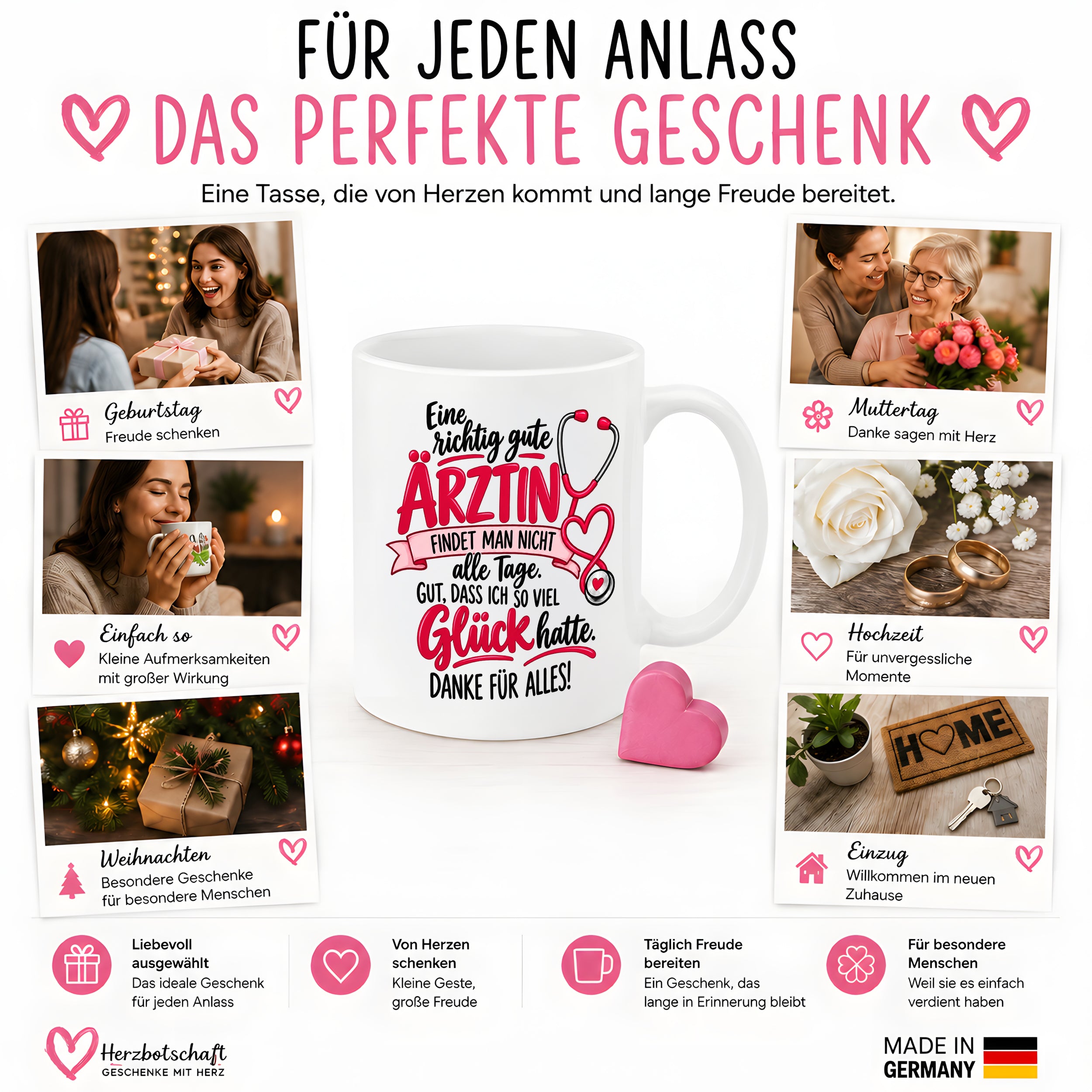 Herzbotschaft Tasse Ärztin Danke Geschenk Medizin 330 ml