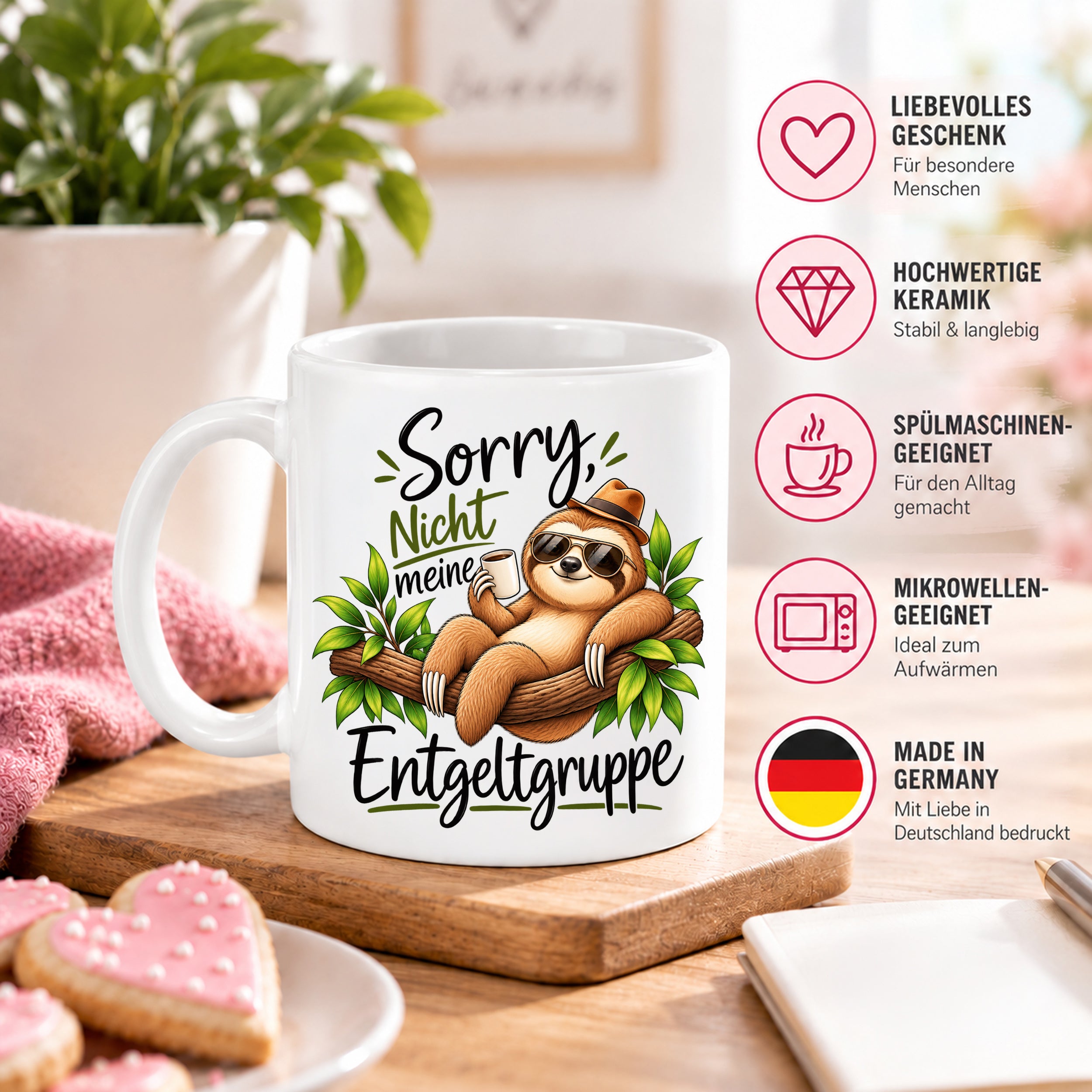 Herzbotschaft Tasse Faultier – Sorry, nicht meine Entgeltgruppe – Geschenk