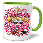 Herzbotschaft Tasse Führerschein bestanden – Geschenk für Fahranfängerin