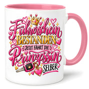 Herzbotschaft Tasse Führerschein bestanden – Geschenk für Fahranfängerin