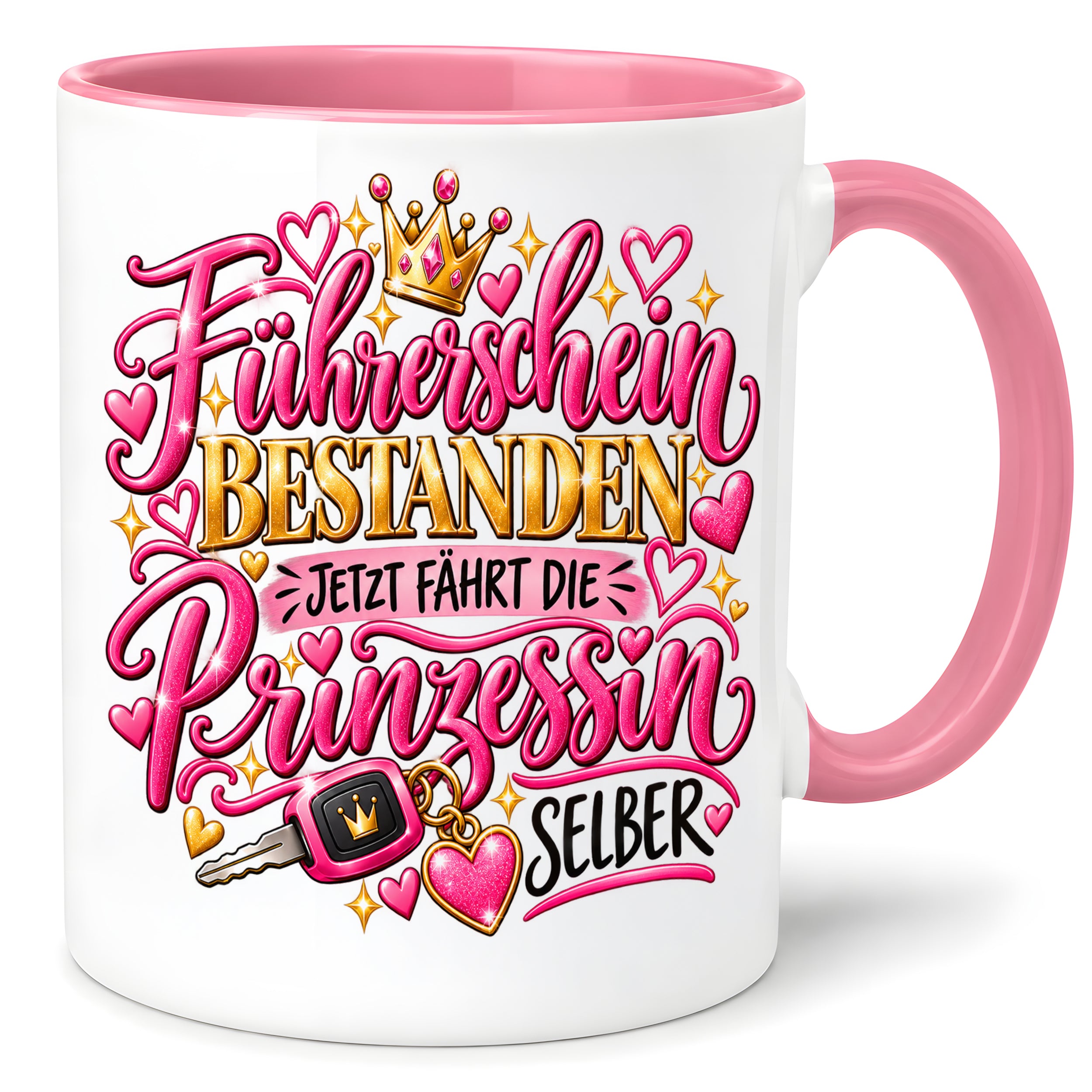 Herzbotschaft Tasse Führerschein bestanden – Geschenk für Fahranfängerin