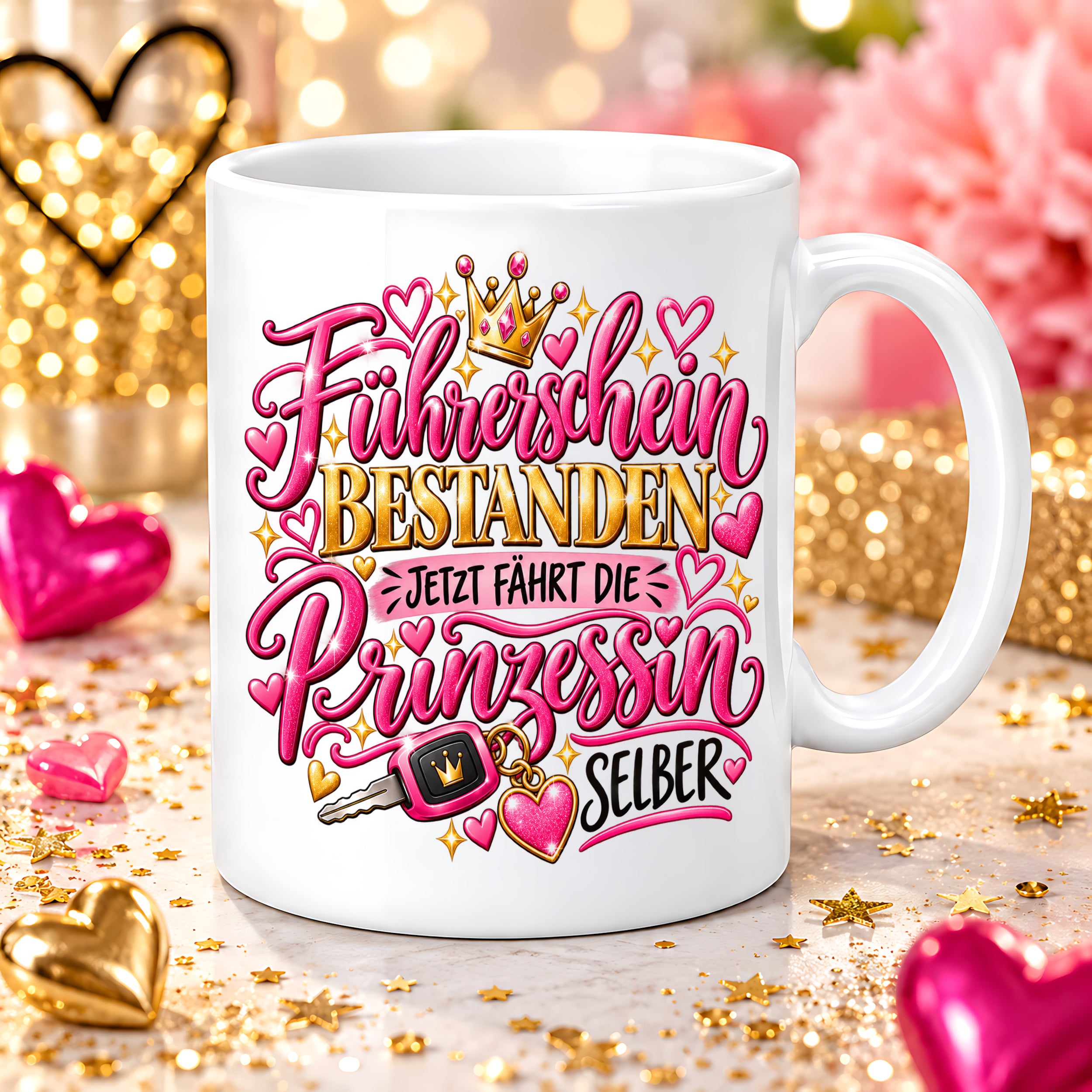 Herzbotschaft Tasse Führerschein bestanden – Geschenk für Fahranfängerin