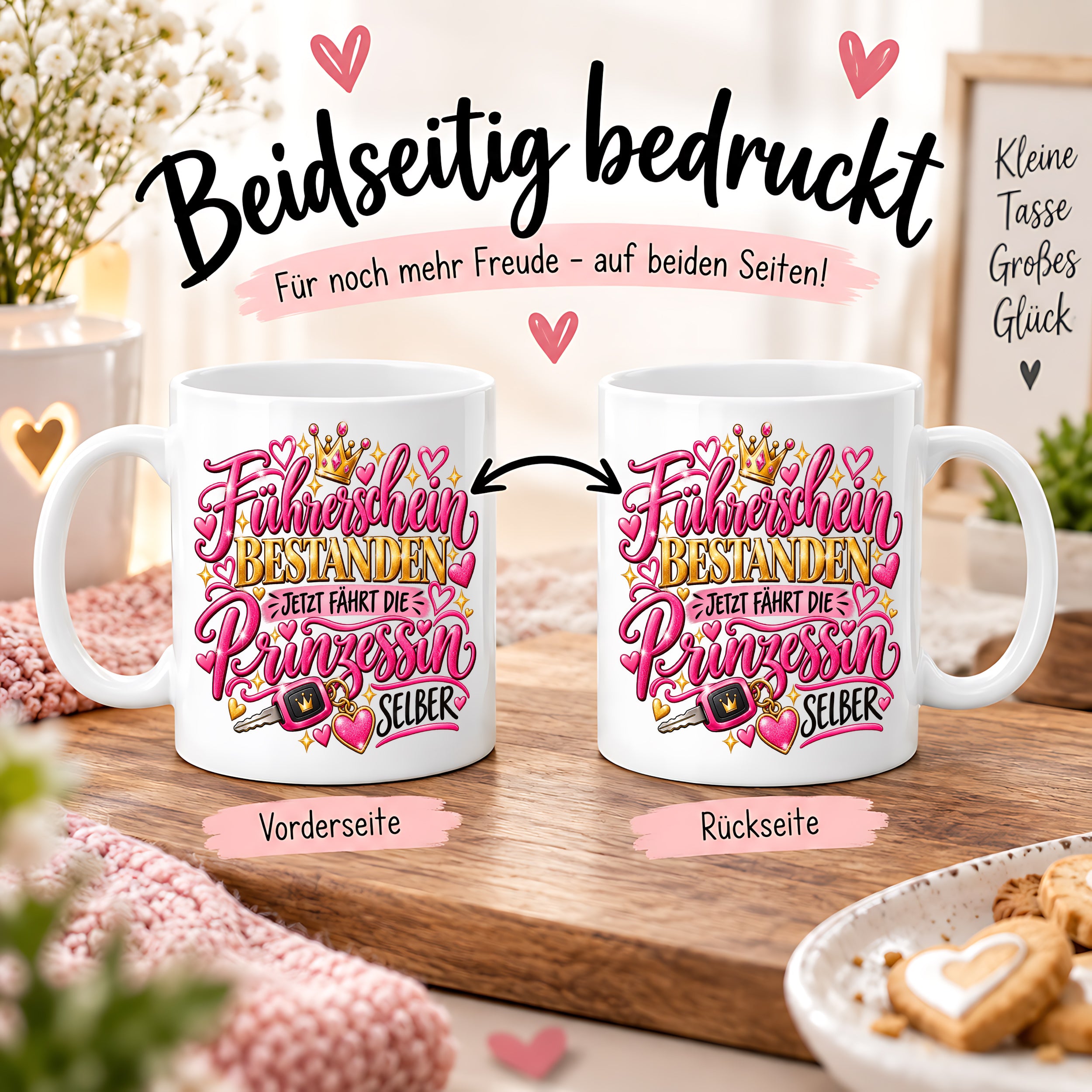 Herzbotschaft Tasse Führerschein bestanden – Geschenk für Fahranfängerin