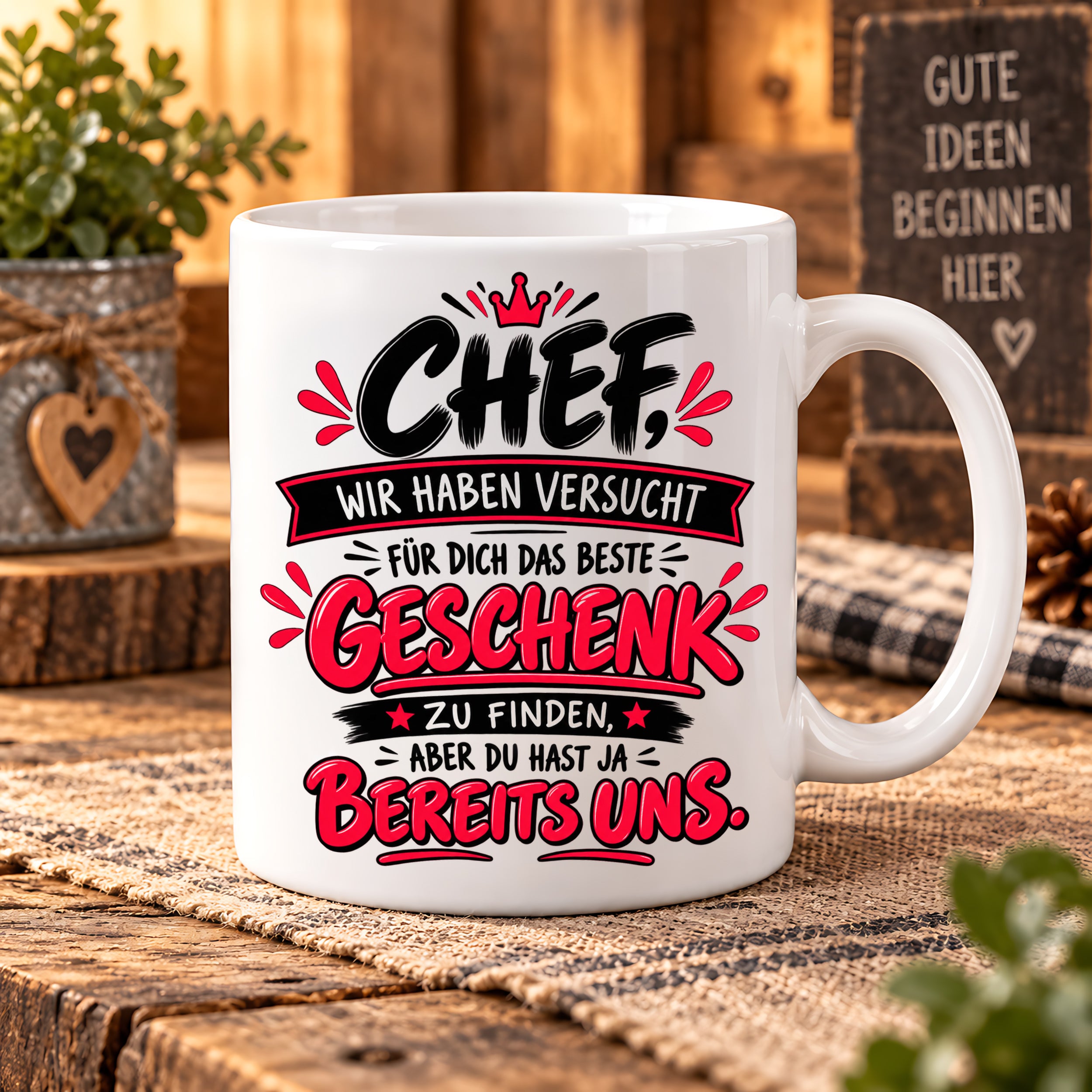 Herzbotschaft Tasse Chef Geschenk Wir sind das beste Team 330 ml