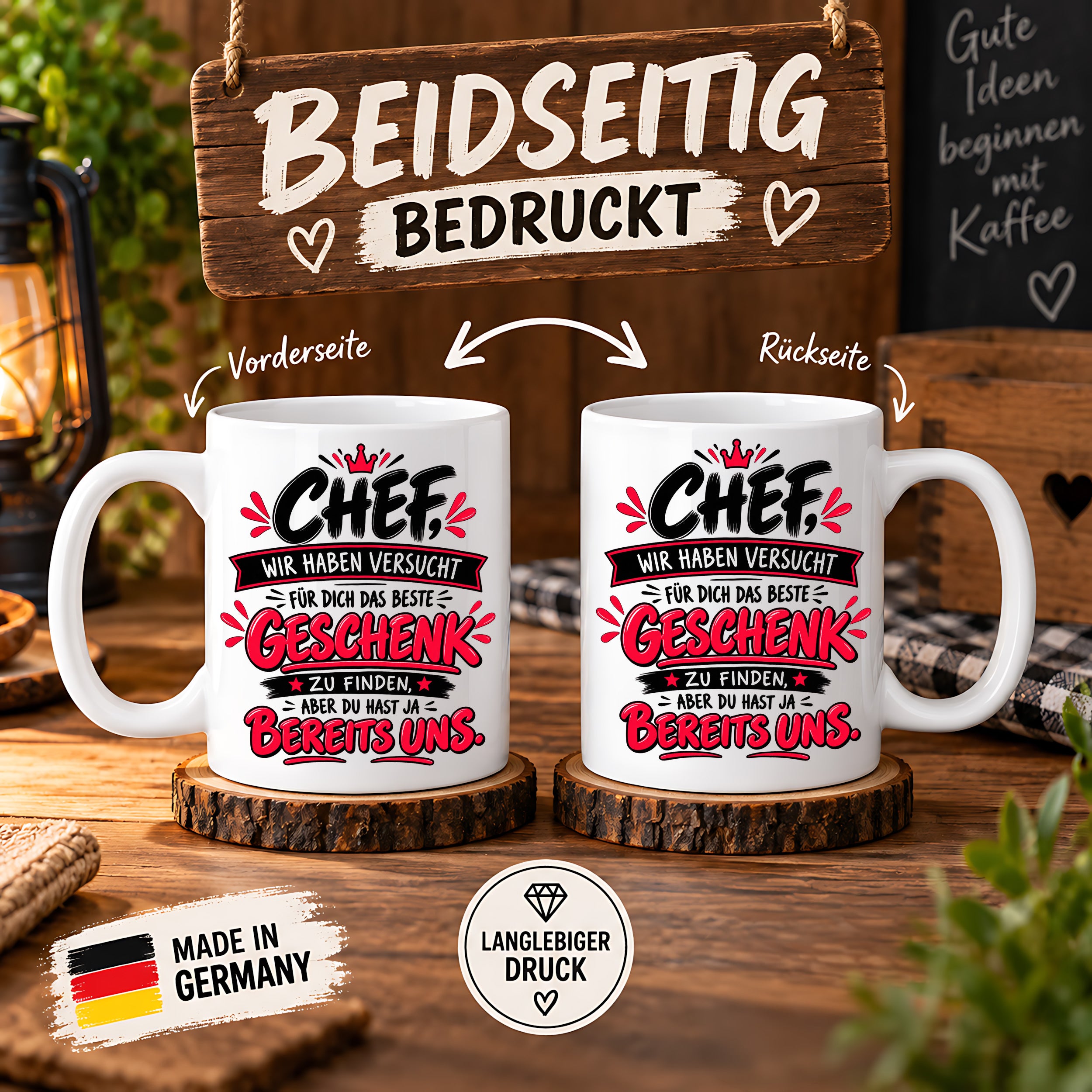 Herzbotschaft Tasse Chef Geschenk Wir sind das beste Team 330 ml