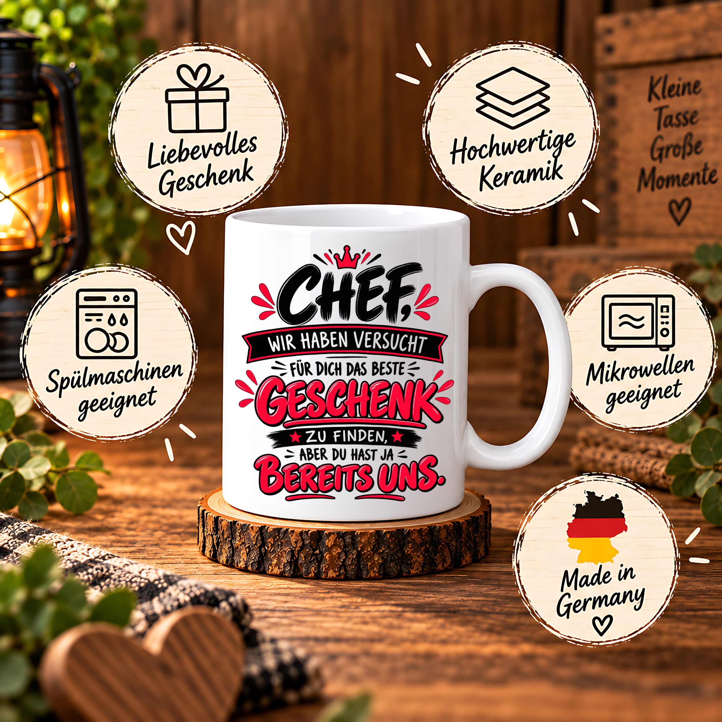 Herzbotschaft Tasse Chef Geschenk Wir sind das beste Team 330 ml