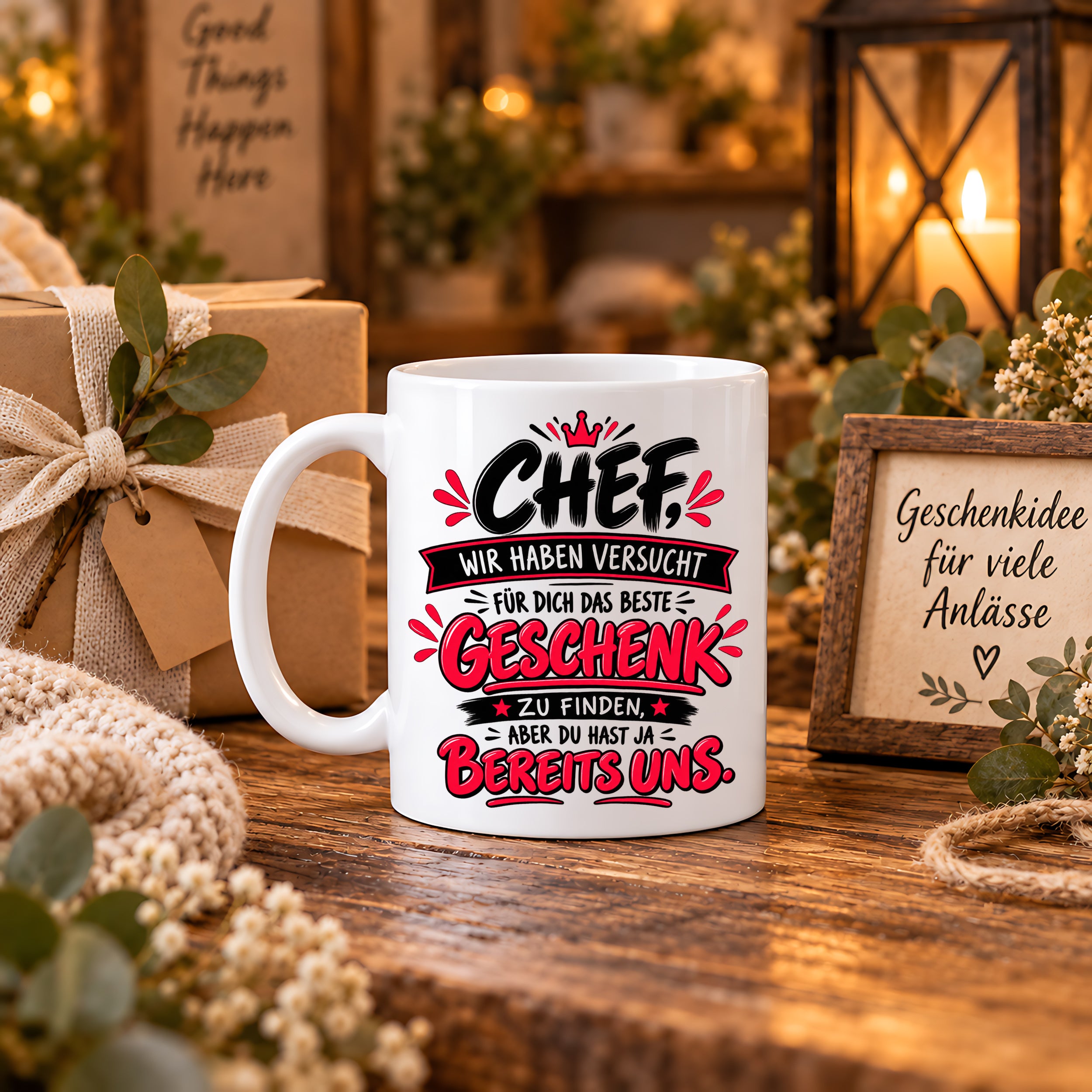 Herzbotschaft Tasse Chef Geschenk Wir sind das beste Team 330 ml