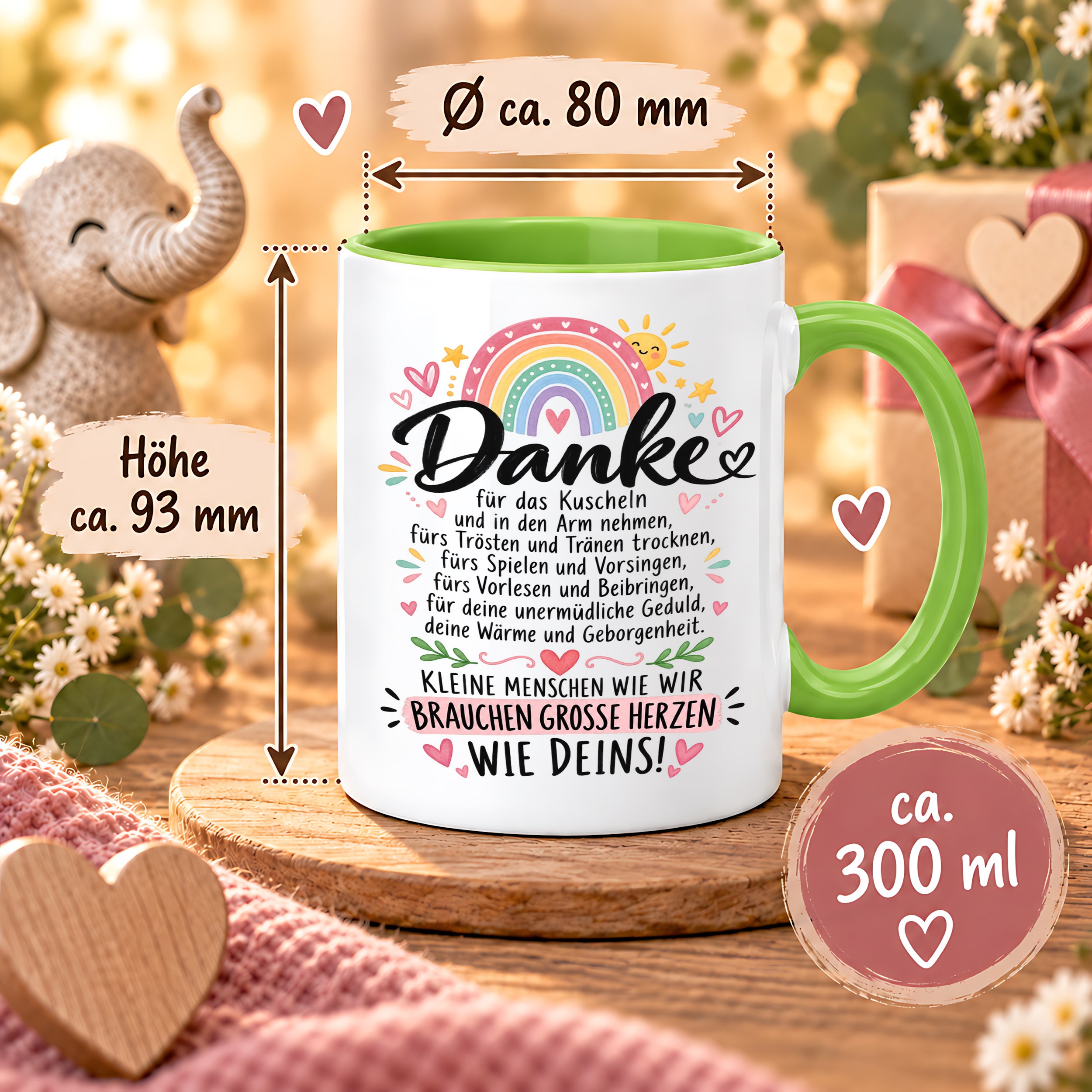 Herzbotschaft Danke Tasse Erzieherin Kindergärtnerin Kaffeetasse KiTa