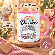 Herzbotschaft Danke Tasse Erzieherin Kindergärtnerin Kaffeetasse KiTa