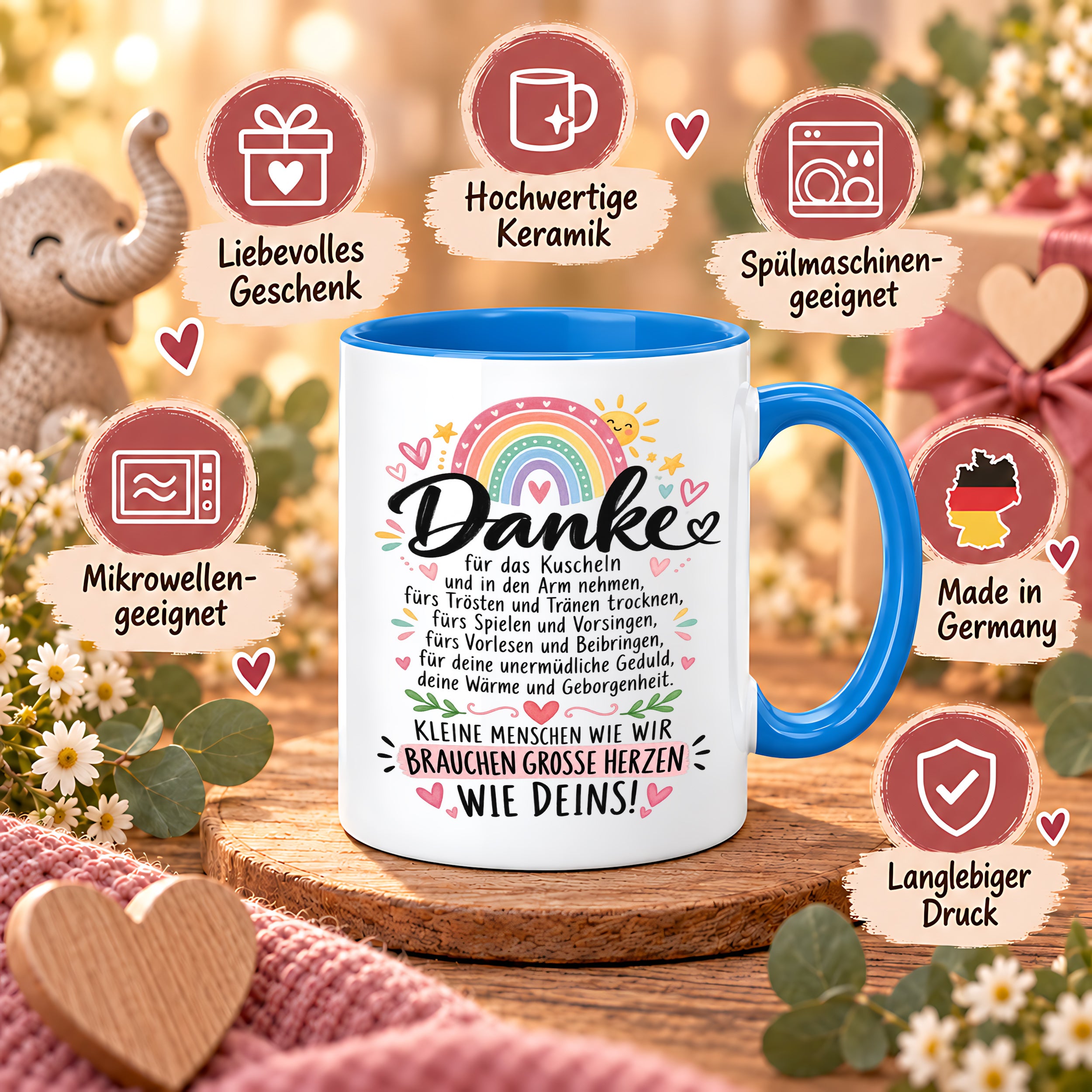 Herzbotschaft Danke Tasse Erzieherin Kindergärtnerin Kaffeetasse KiTa