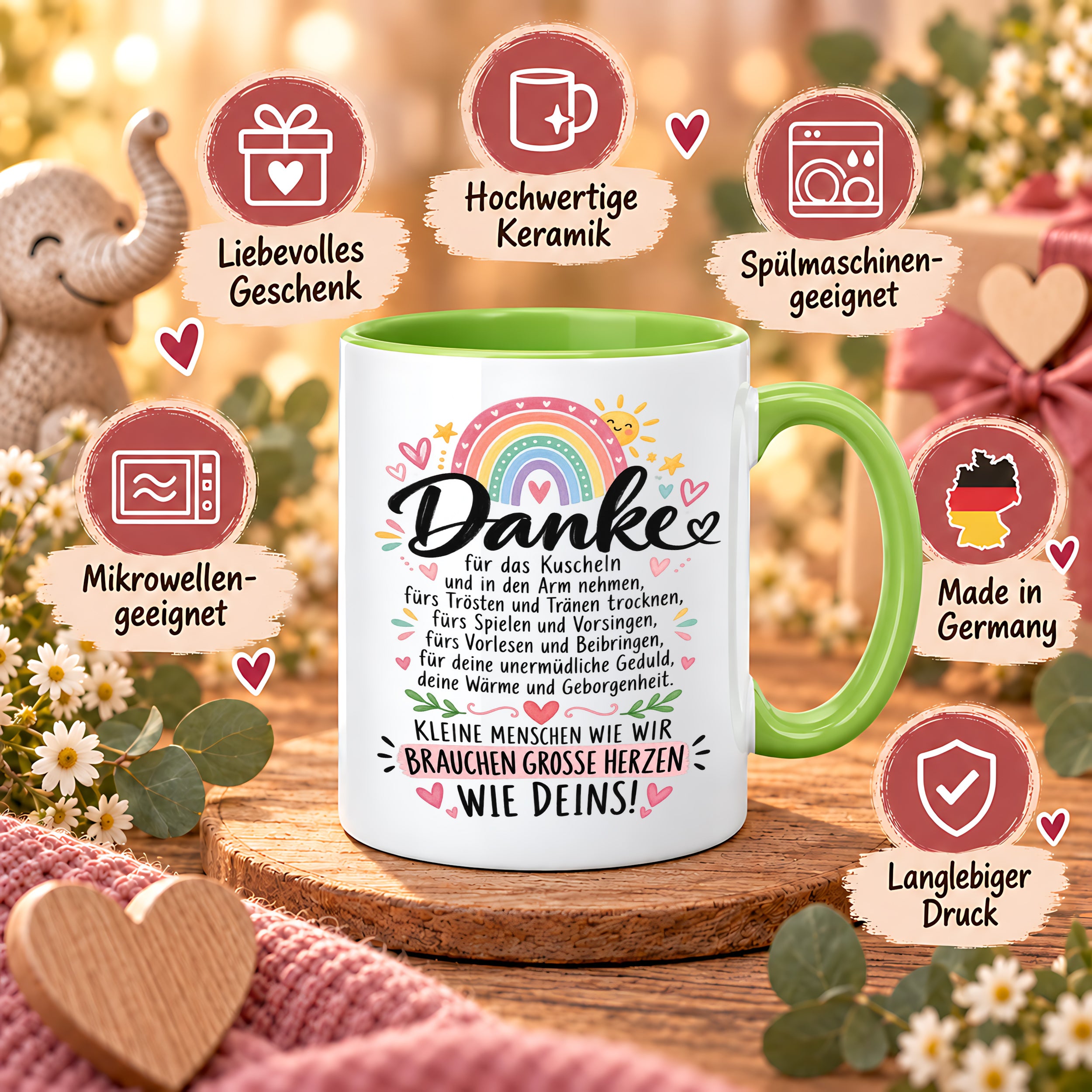 Herzbotschaft Danke Tasse Erzieherin Kindergärtnerin Kaffeetasse KiTa