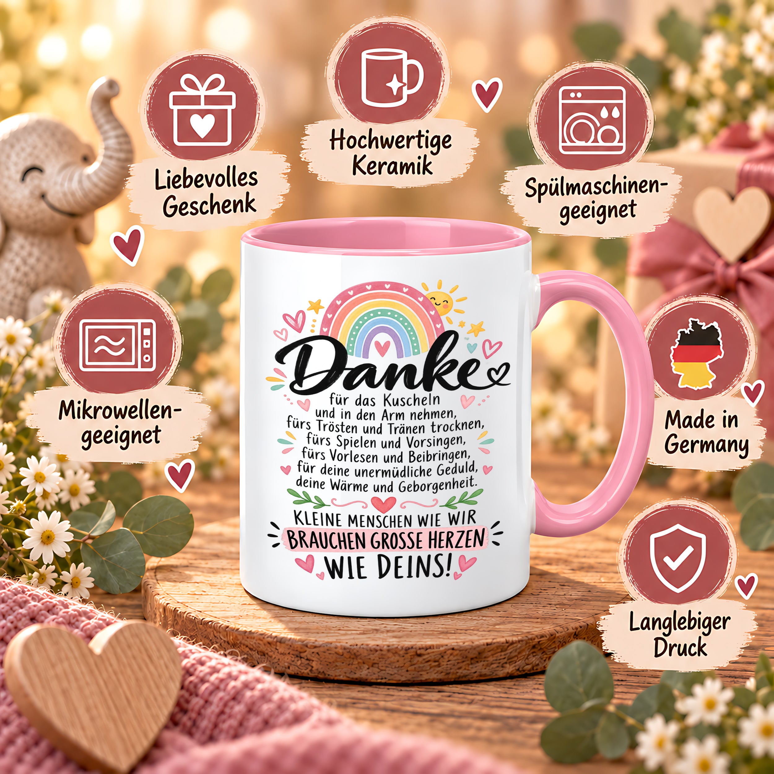 Herzbotschaft Danke Tasse Erzieherin Kindergärtnerin Kaffeetasse KiTa